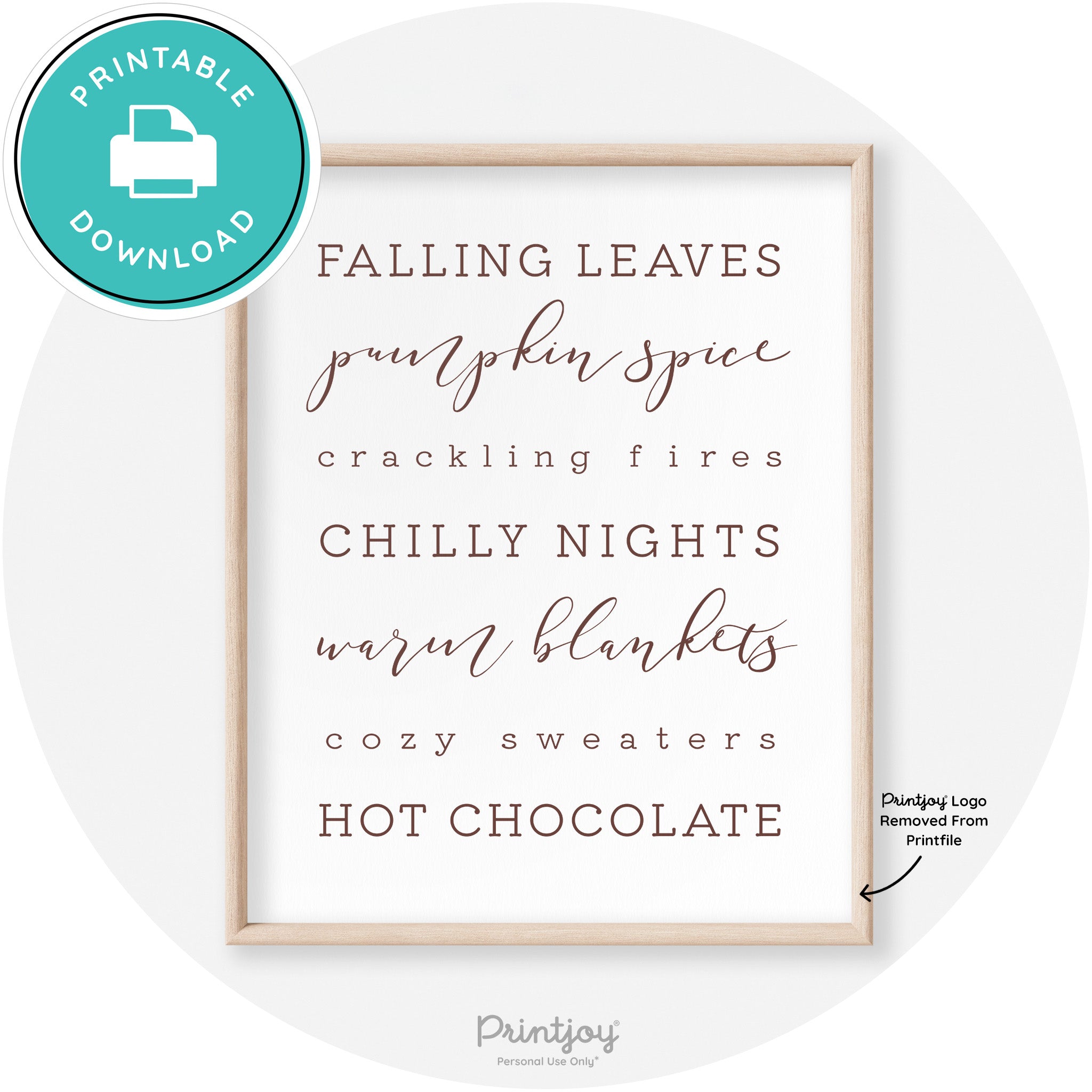 Fall Favorite Things Modern Transitional Decor Wall Art Printable