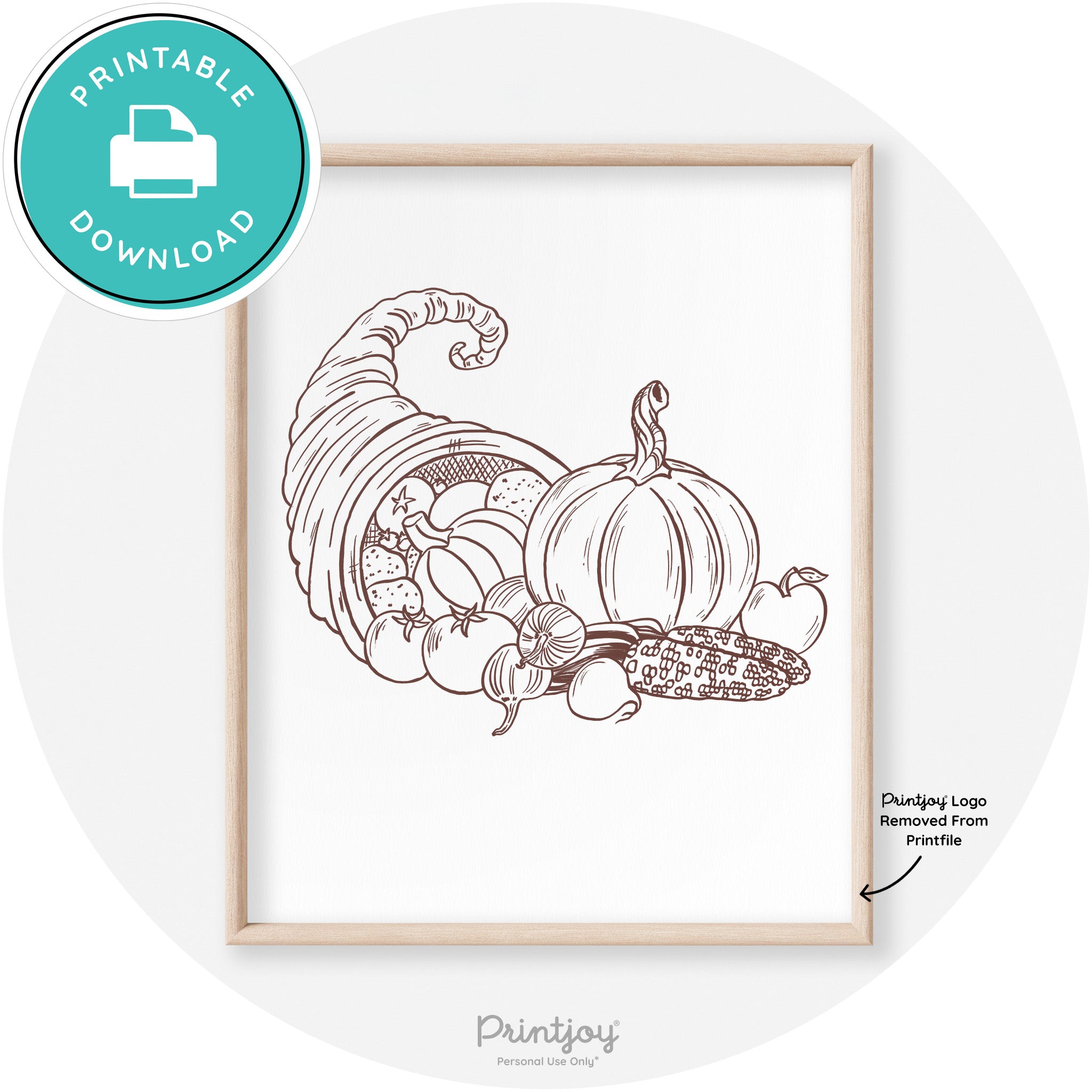 Cornucopia Drawing Thanksgiving Transitional Wall Art Free Printable