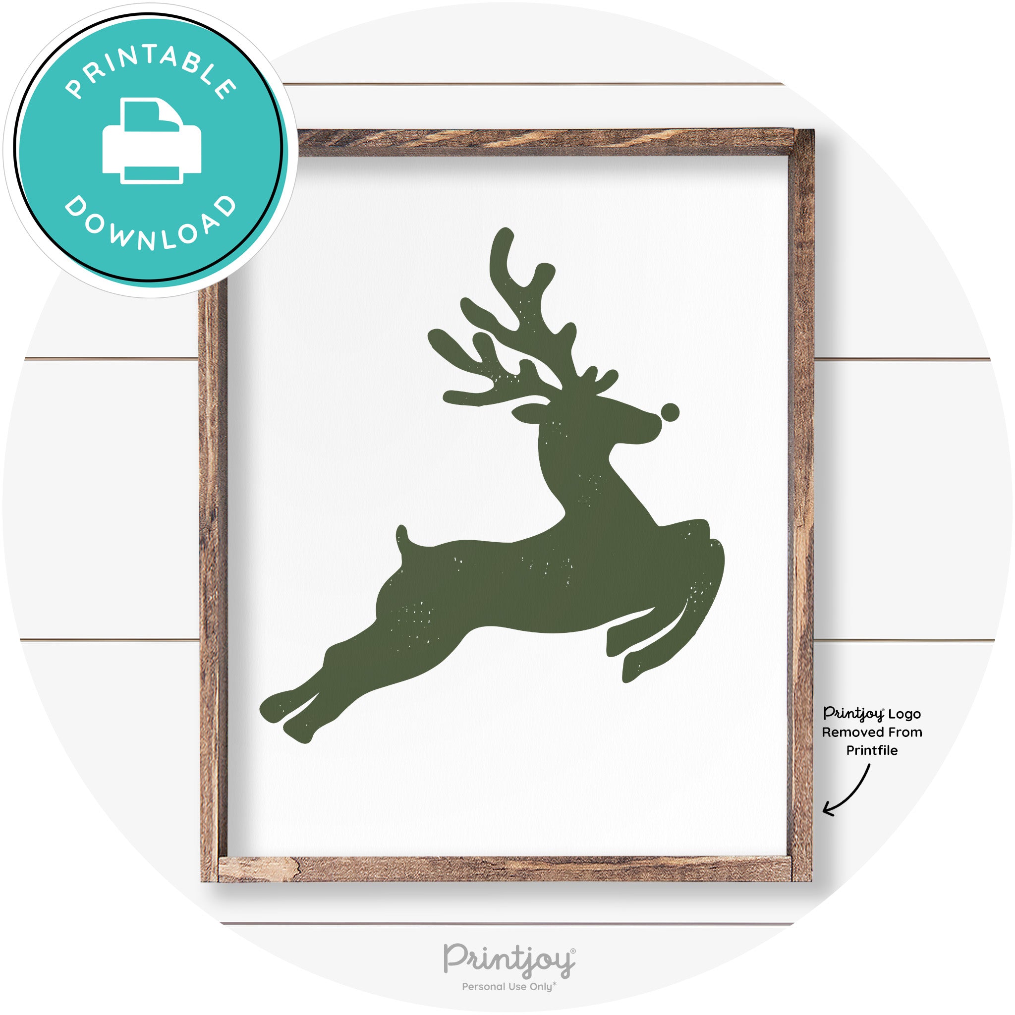 Flying Reindeer Silhouette Christmas Farmhouse Wall Art Free Printable - Printjoy