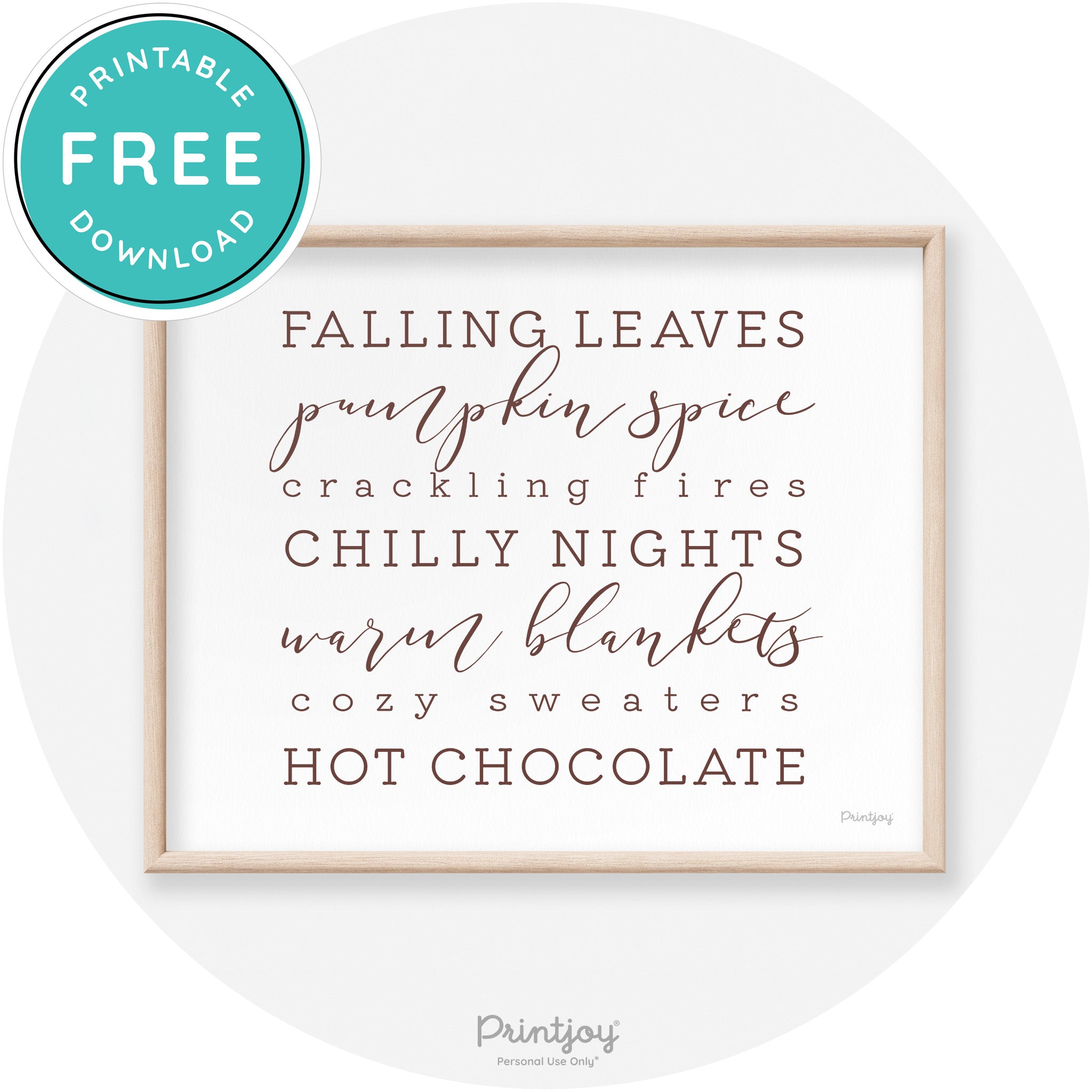 Fall Favorite Things Modern Transitional Decor Wall Art Printable