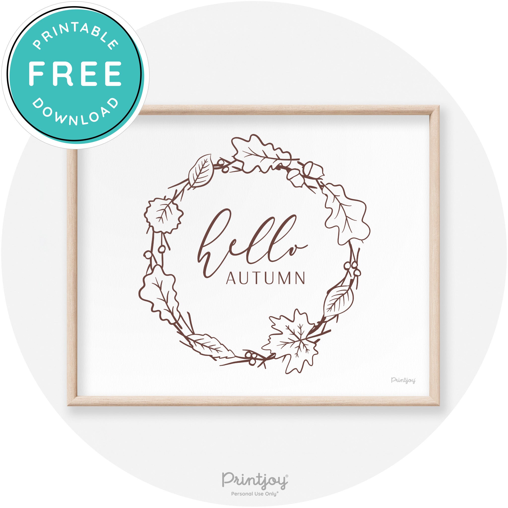 Hello Autumn Fall Wreath Transitional Decor Wall Art Free Printable - Printjoy