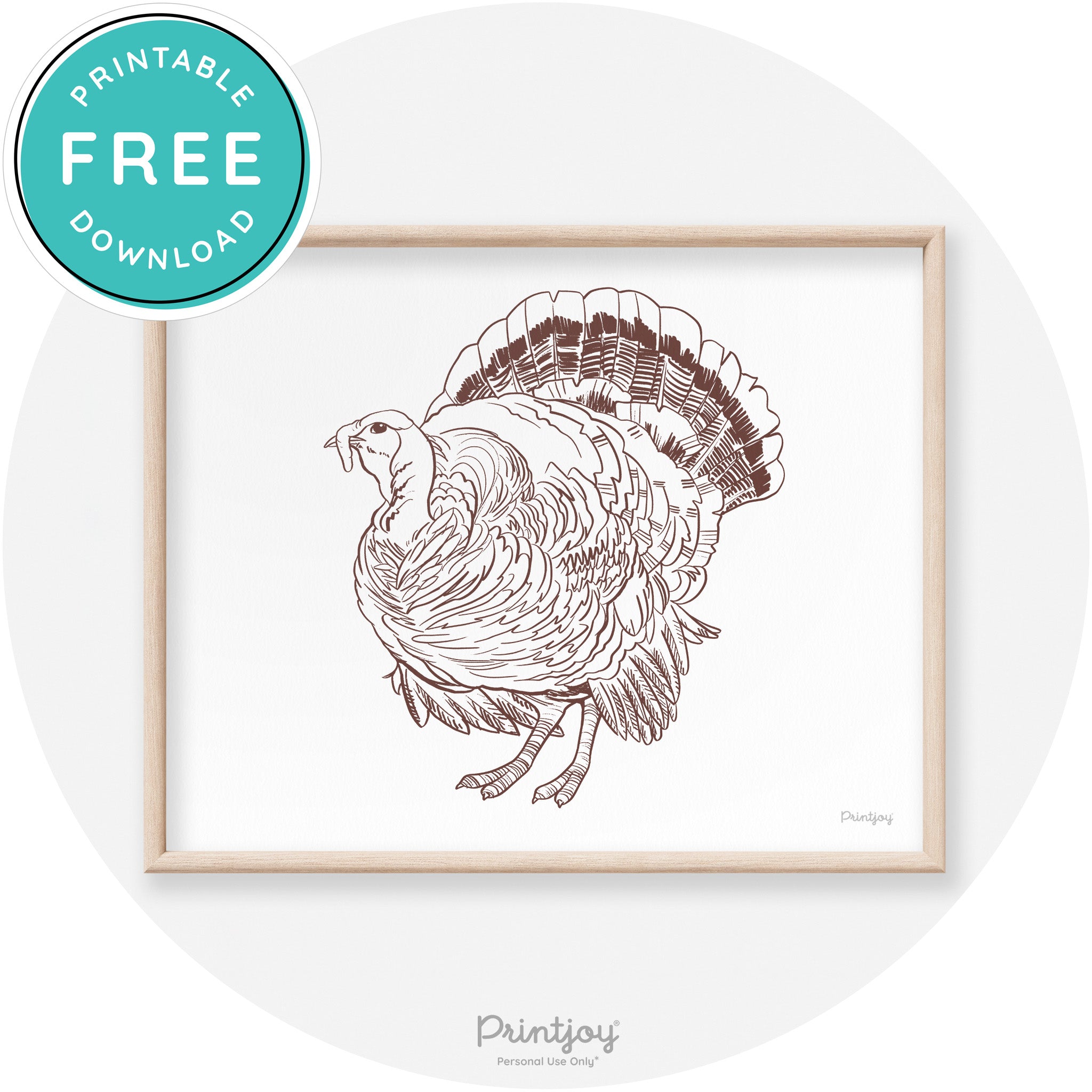 Turkey Drawing Thanksgiving Transitional Wall Art Decor Free Printable
