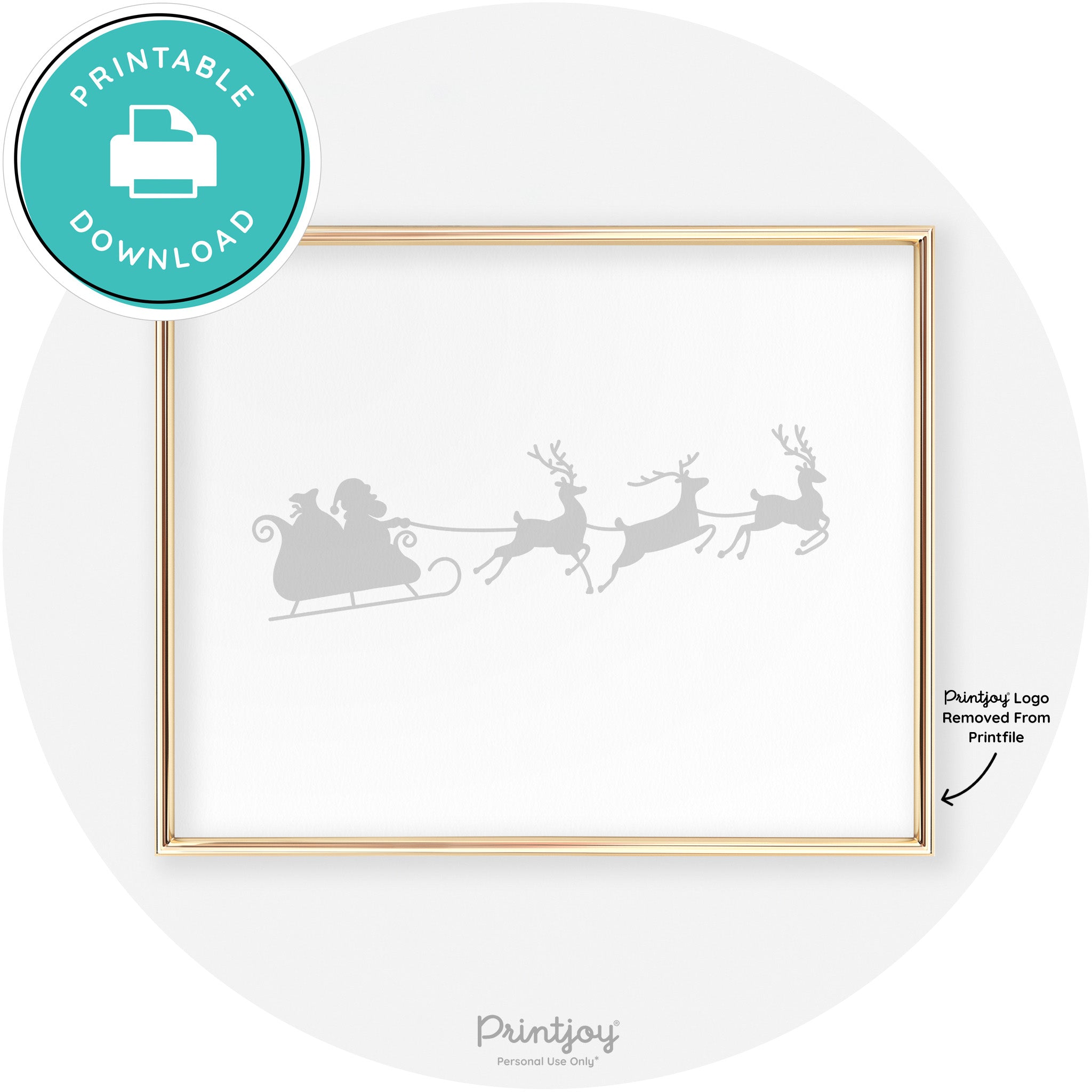 Santa Sleigh Reindeer Silhouette Cute Chic Wall Art Free Printable