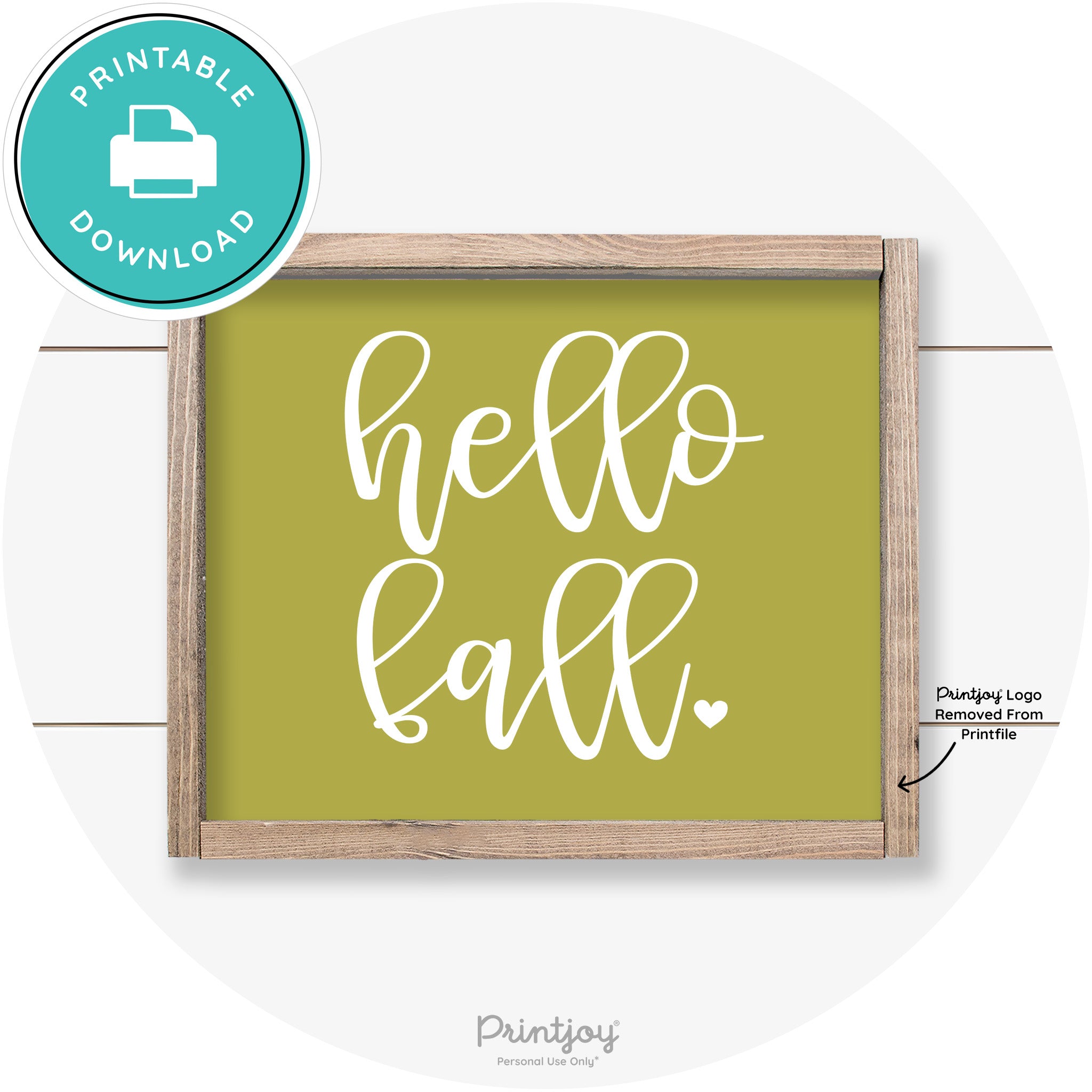 Hello Fall Heart Cute Cursive Farmhouse Wall Art Decor Free Printable