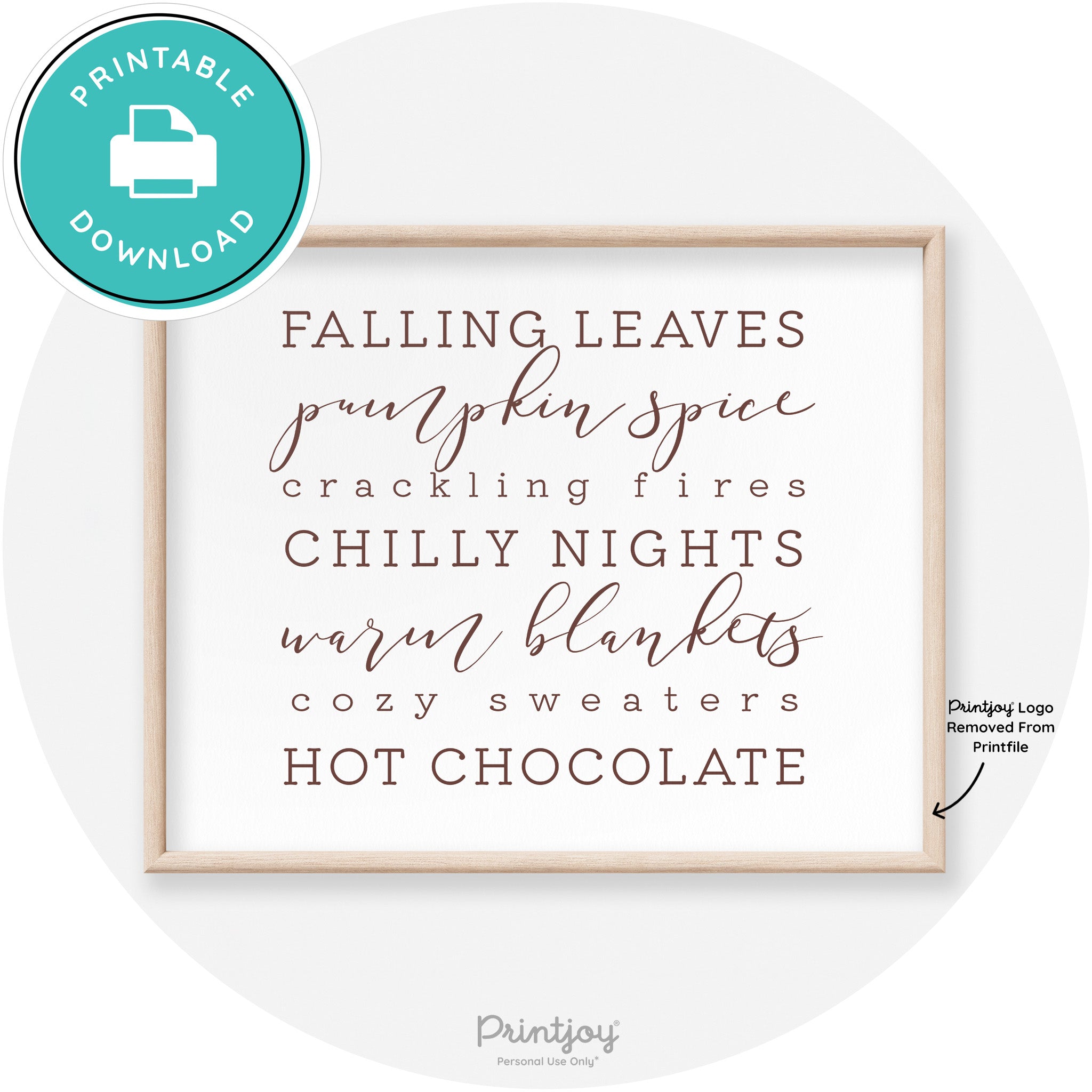 Fall Favorite Things Modern Transitional Decor Wall Art Printable