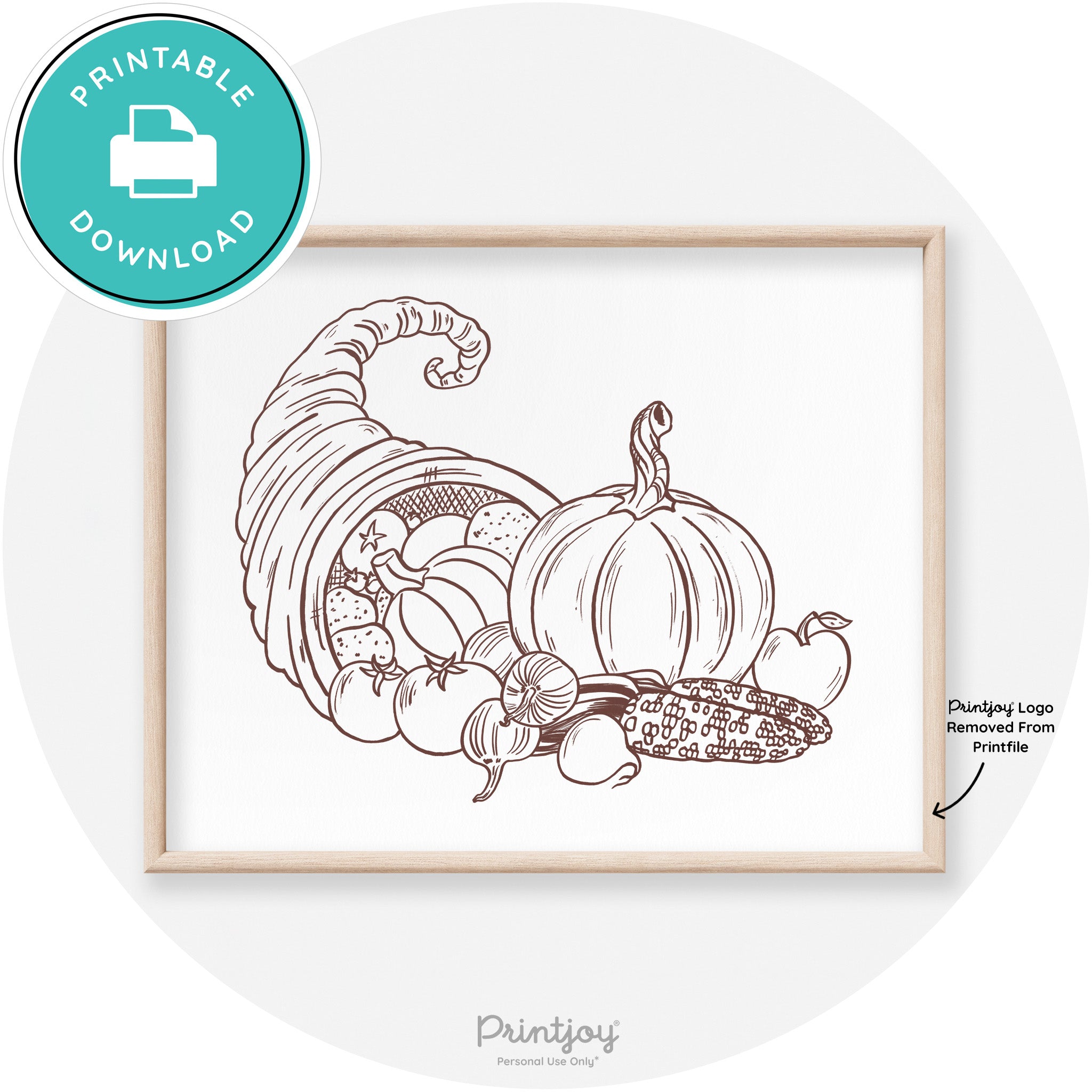 Cornucopia Drawing Thanksgiving Transitional Wall Art Free Printable