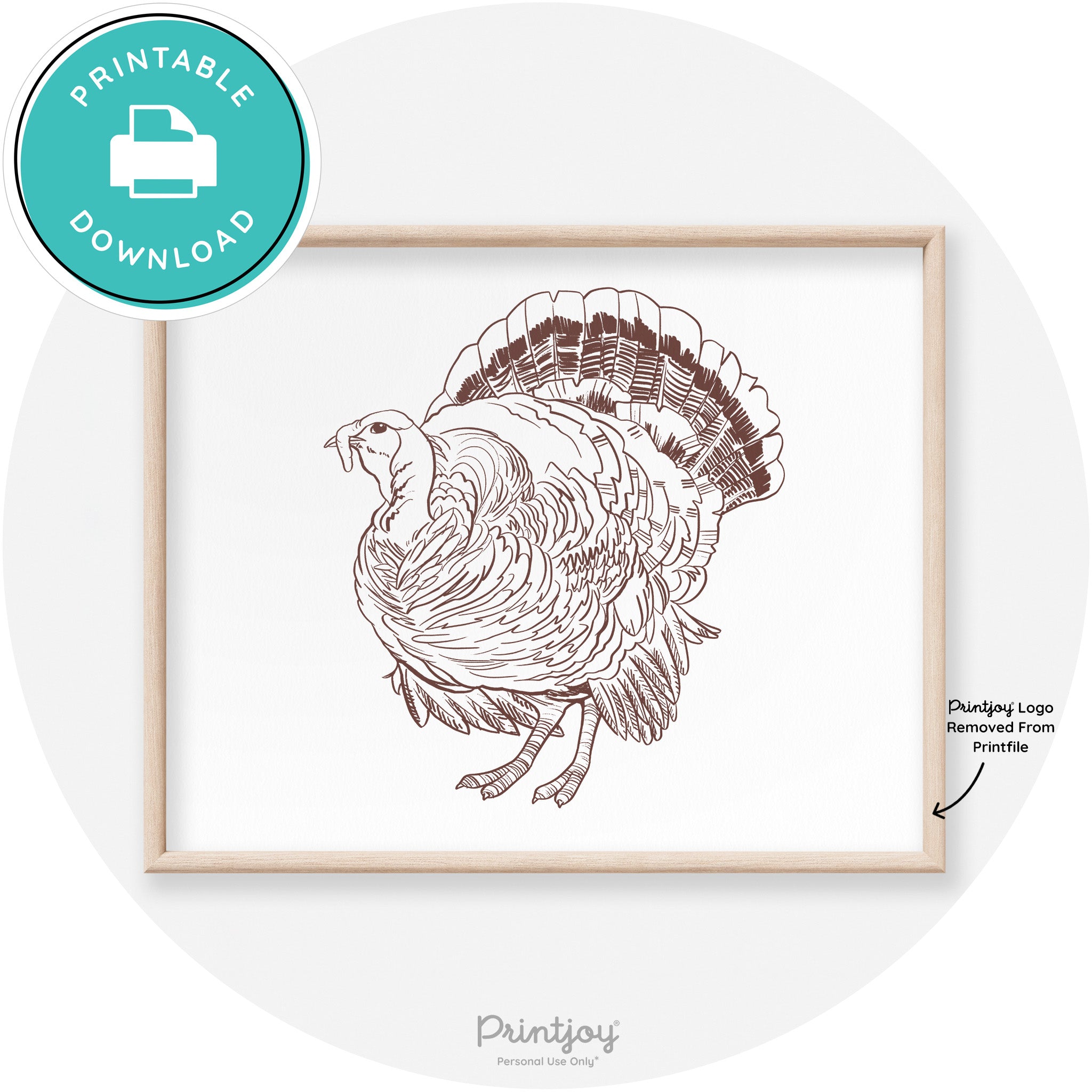 Turkey Drawing Thanksgiving Transitional Wall Art Decor Free Printable