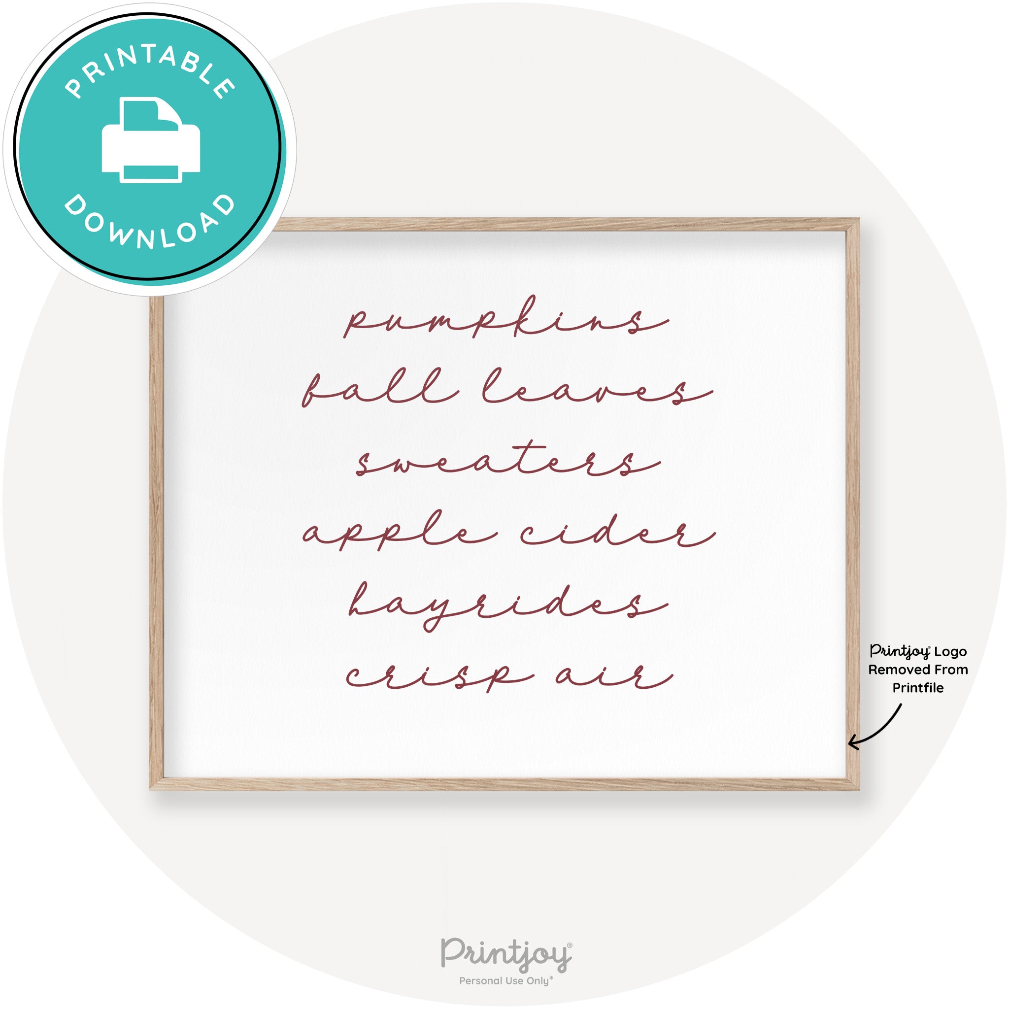 Fall Favorite Things Cute Modern Chic Decor Wall Art Printable
