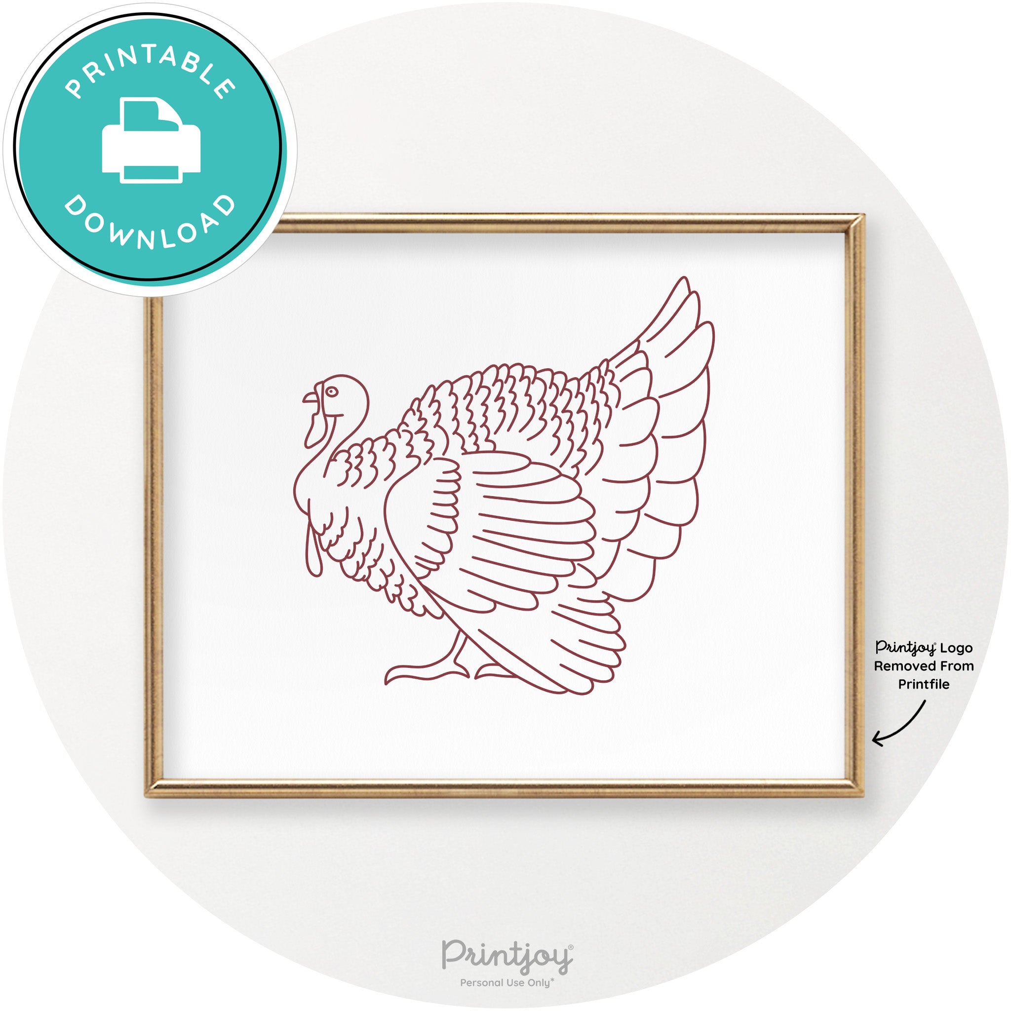 Turkey Line Art Thanksgiving Cute Modern Chic Wall Art Printable - Printjoy
