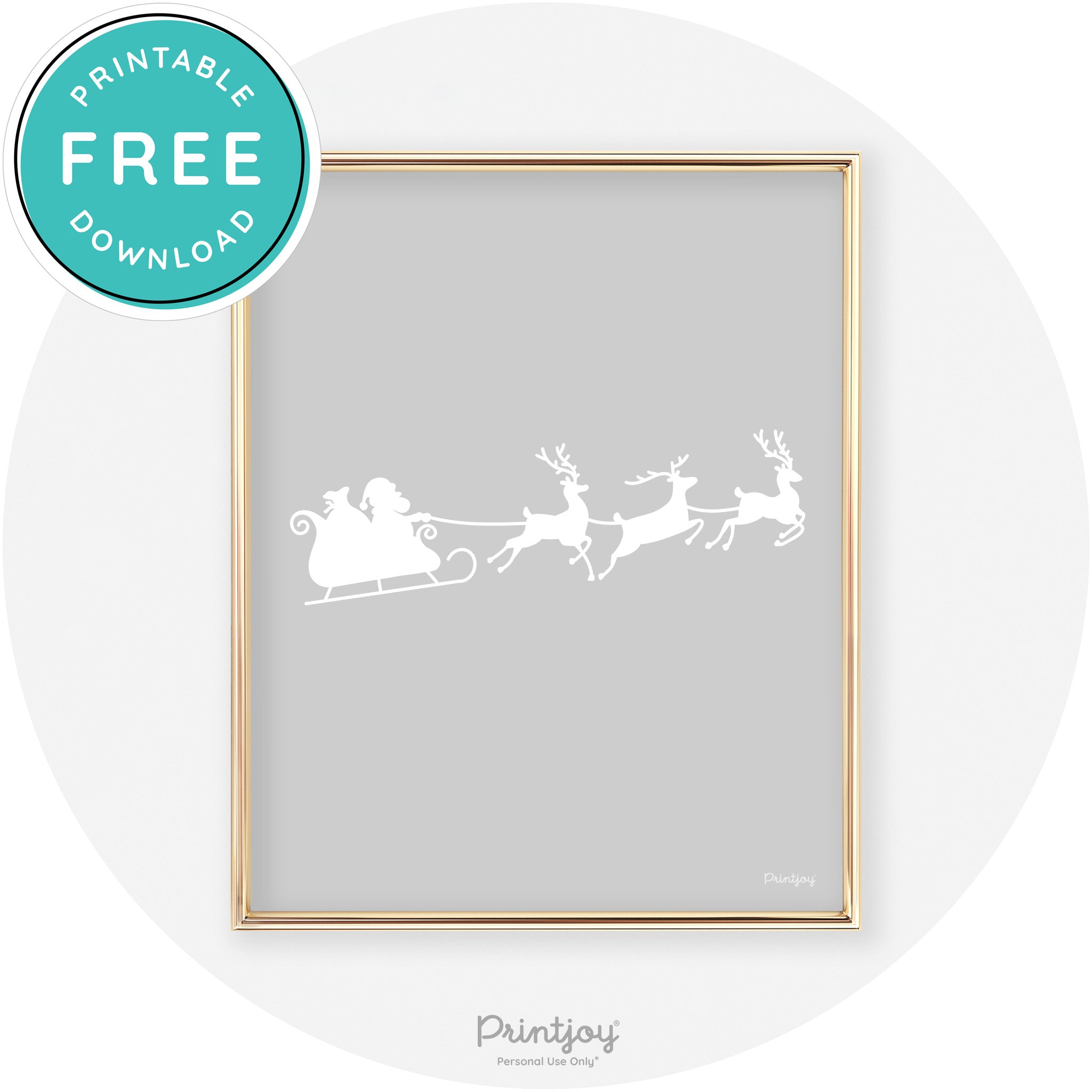 Santa Sleigh Reindeer Silhouette Cute Chic Wall Art Free Printable