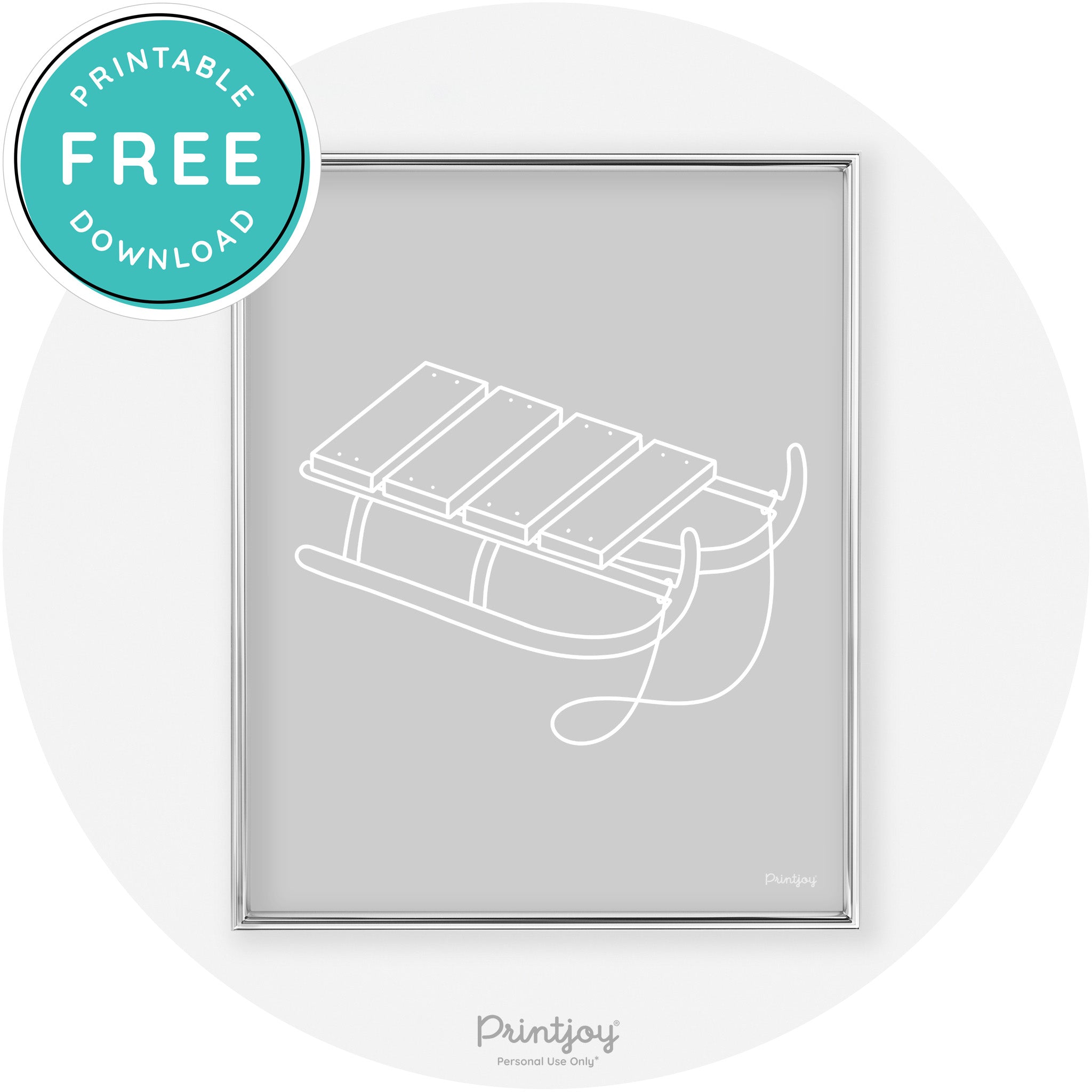 Sled Line Art Cute Simple Winter Chic Wall Art Decor Free Printable - Printjoy