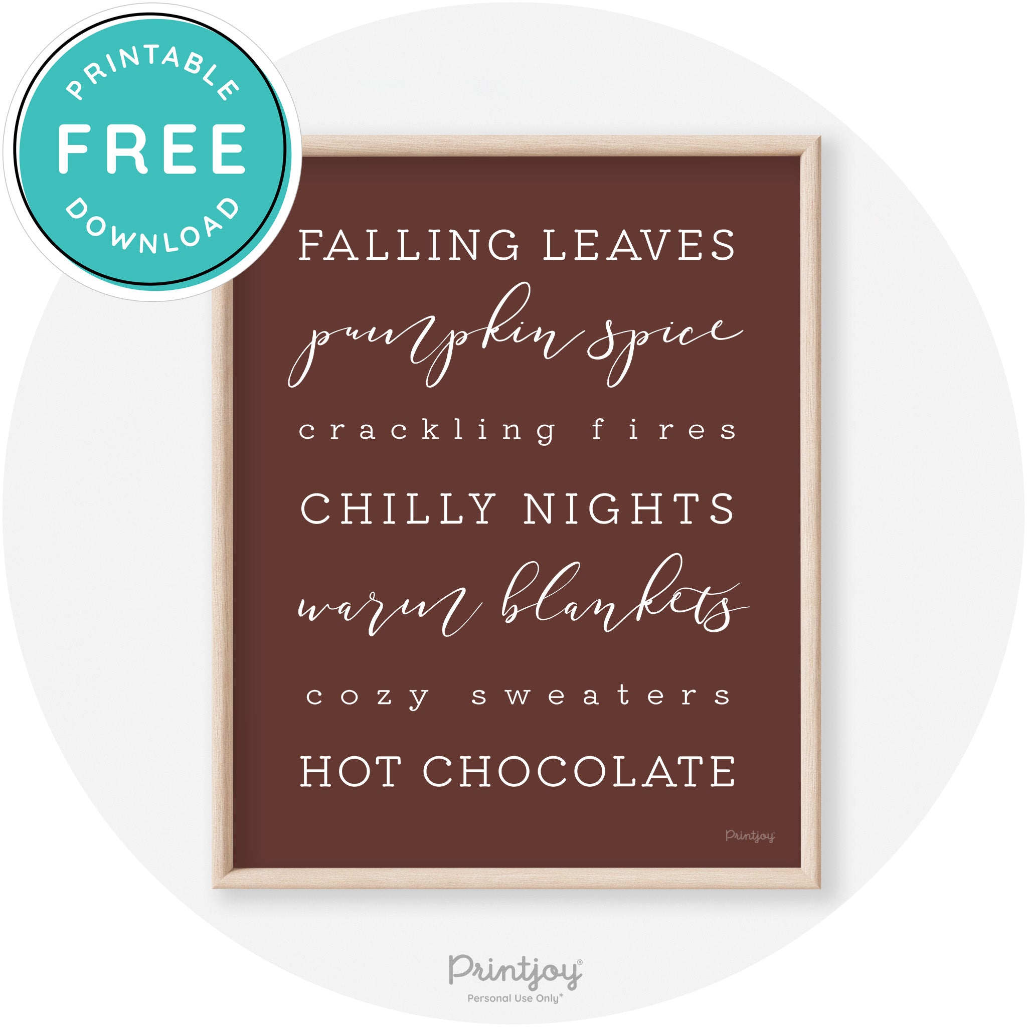 Fall Favorite Things Modern Transitional Decor Wall Art Printable