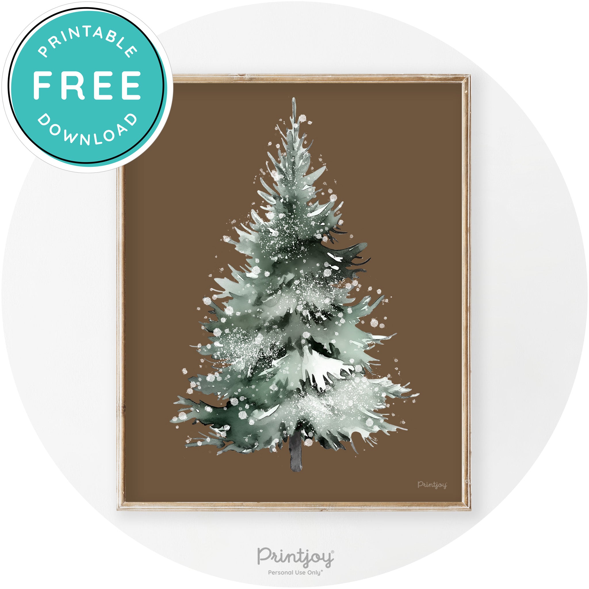 Snowy Christmas Tree Watercolor Transitional Wall Art Free Printable - Printjoy