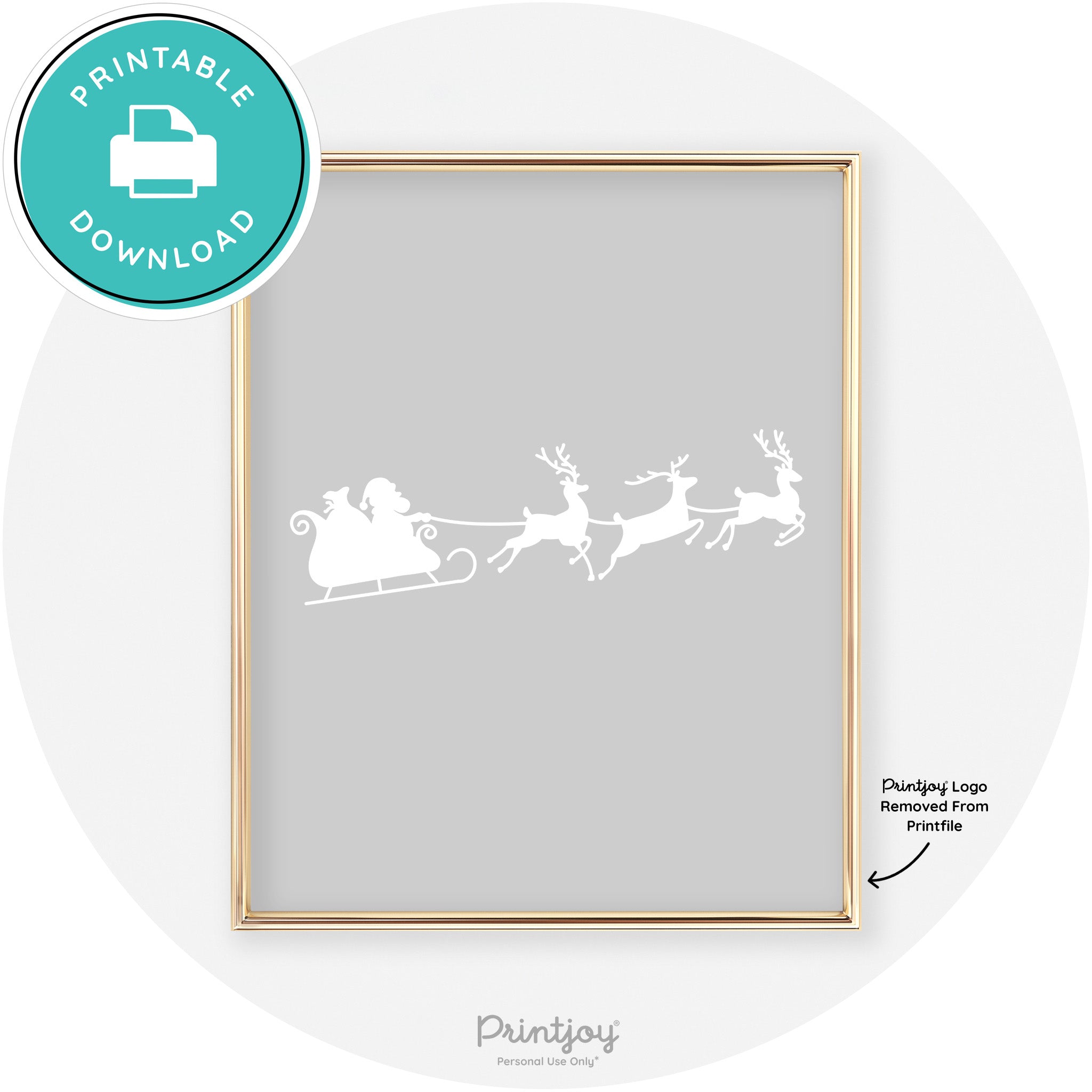 Santa Sleigh Reindeer Silhouette Cute Chic Wall Art Free Printable