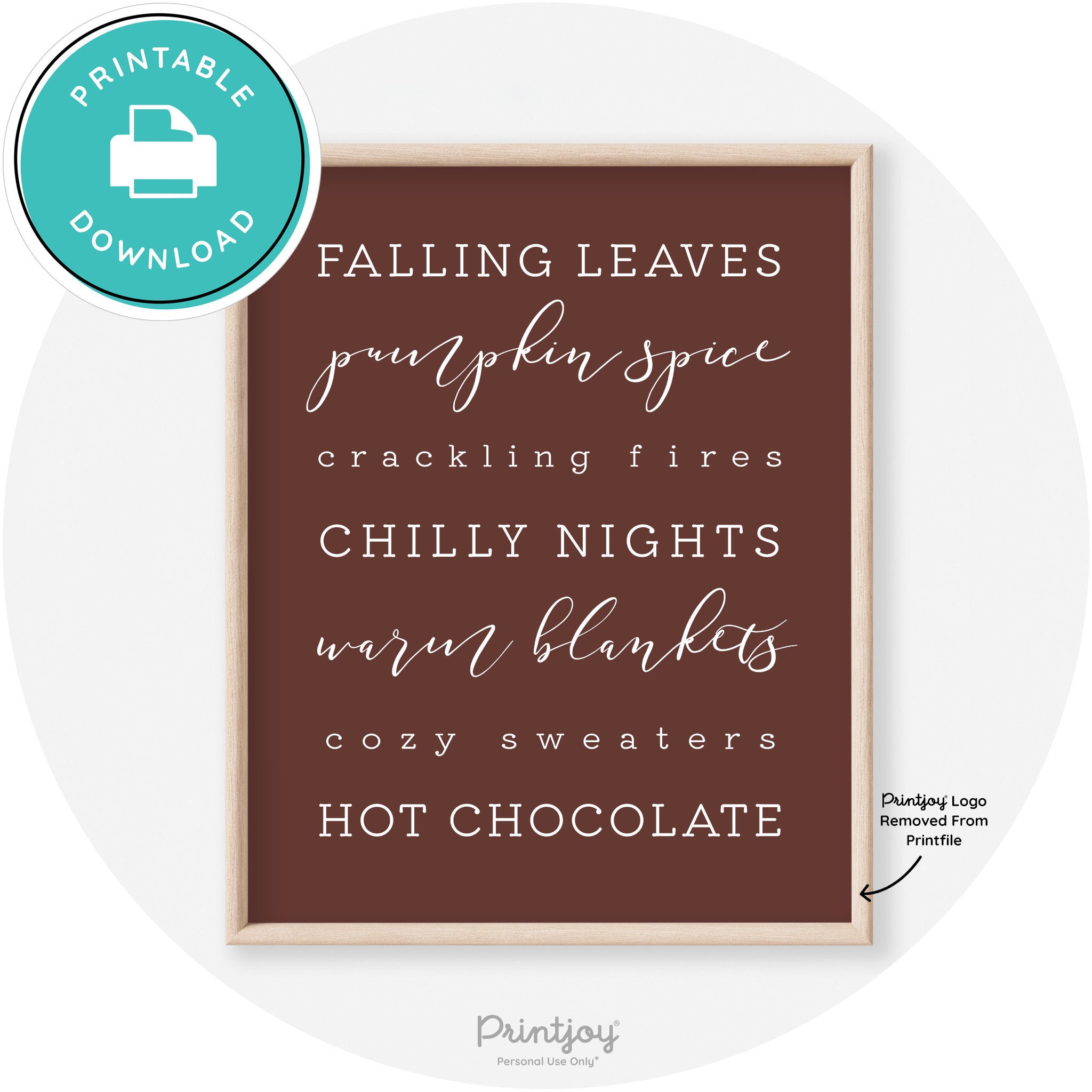 Fall Favorite Things Modern Transitional Decor Wall Art Printable