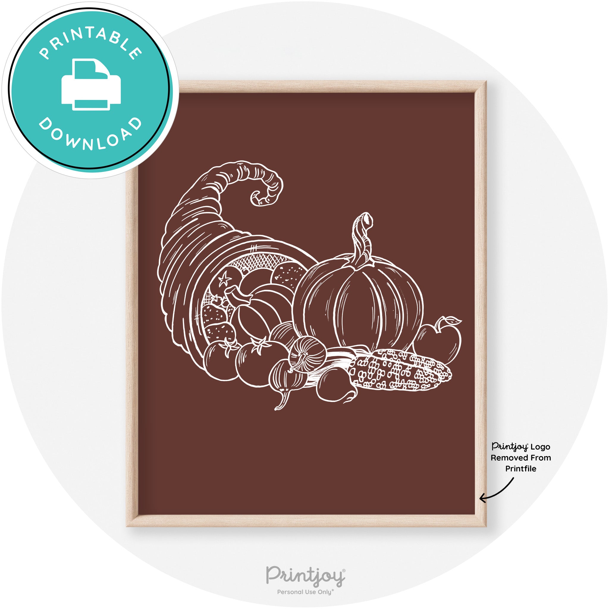 Cornucopia Drawing Thanksgiving Transitional Wall Art Free Printable