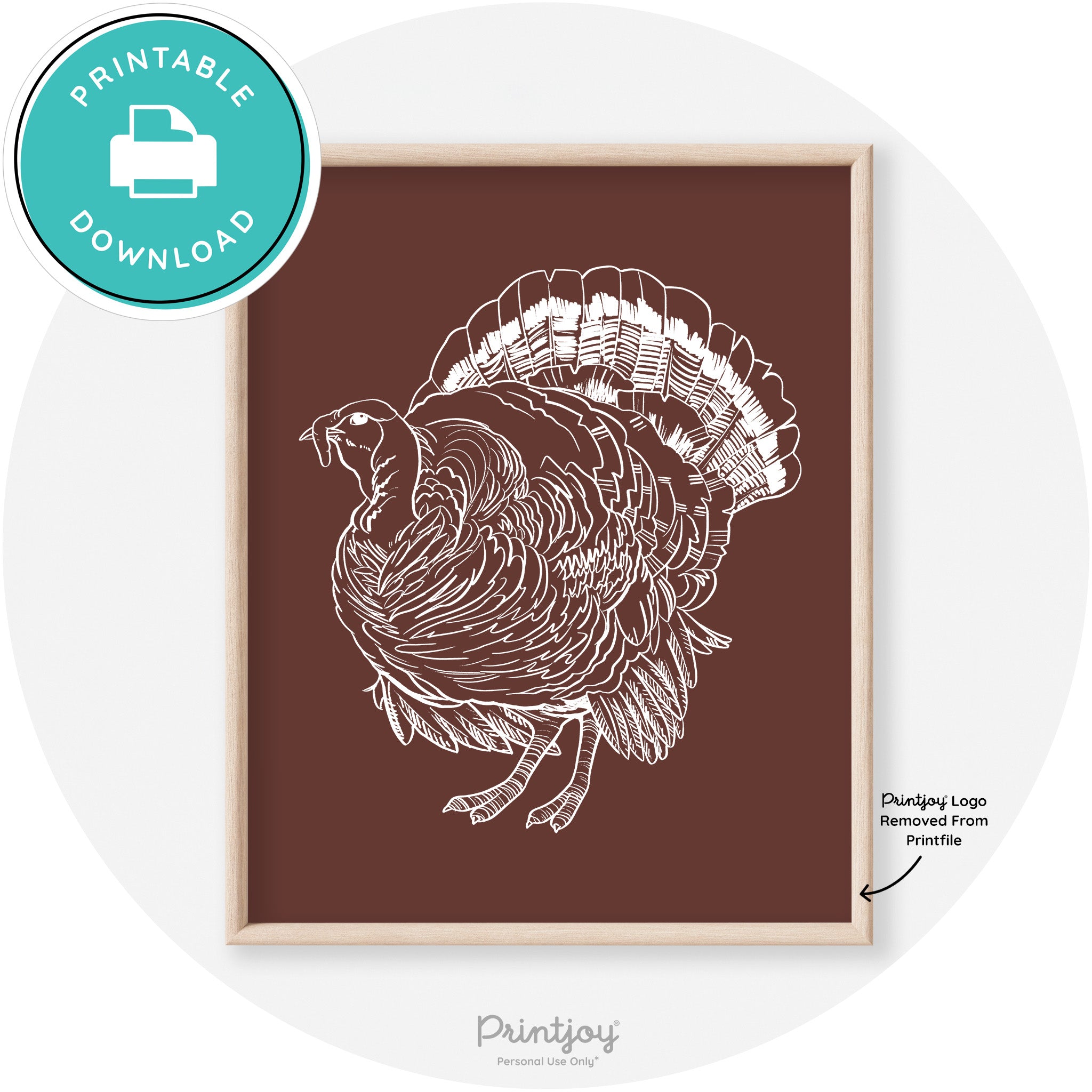 Turkey Drawing Thanksgiving Transitional Wall Art Decor Free Printable