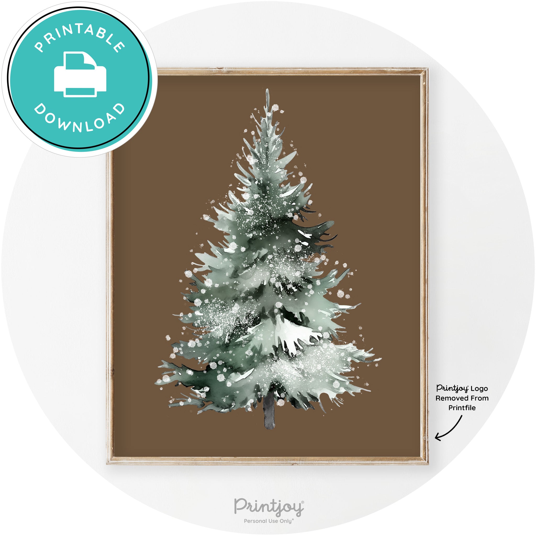 Snowy Christmas Tree Watercolor Transitional Wall Art Free Printable - Printjoy