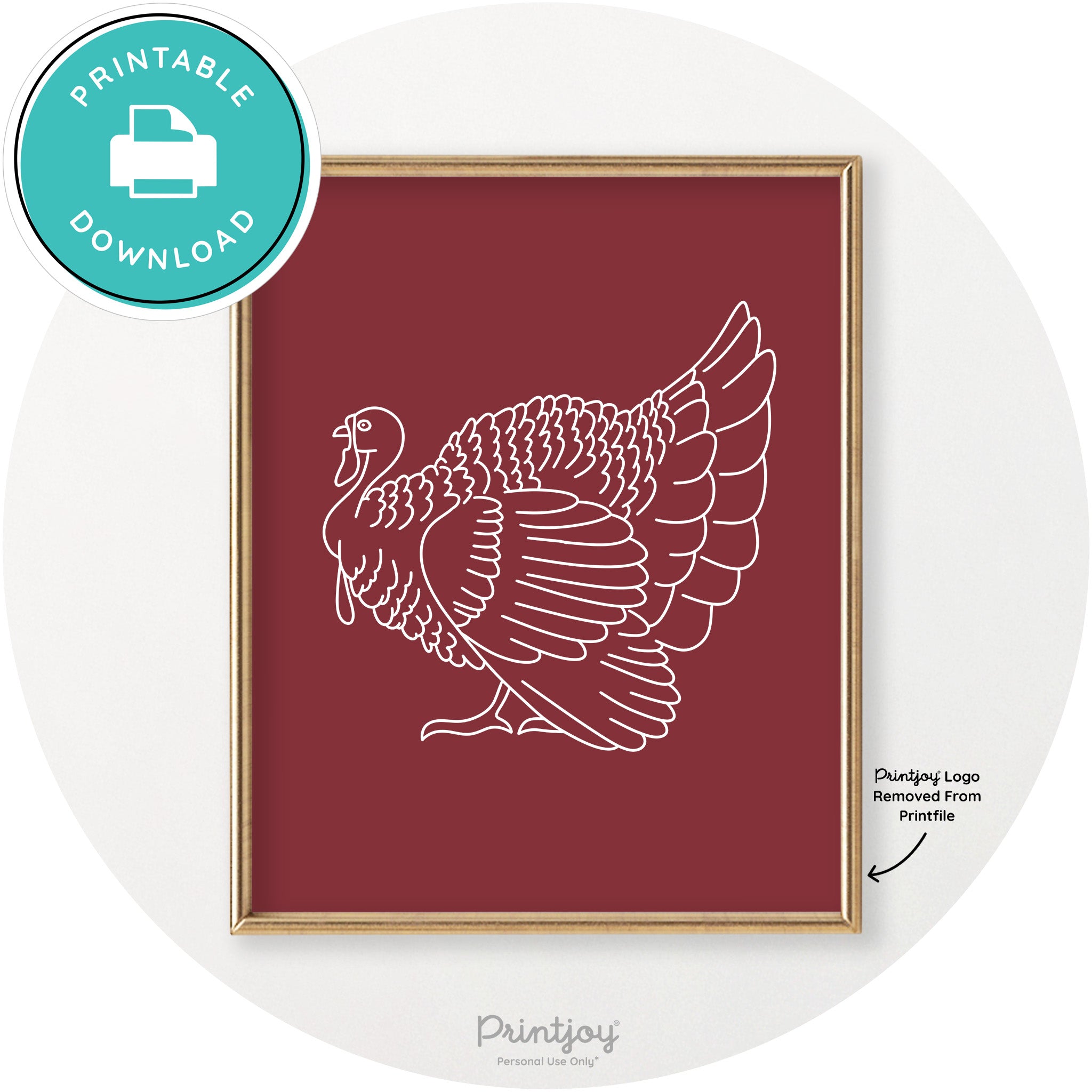 Turkey Line Art Thanksgiving Cute Modern Chic Wall Art Printable - Printjoy
