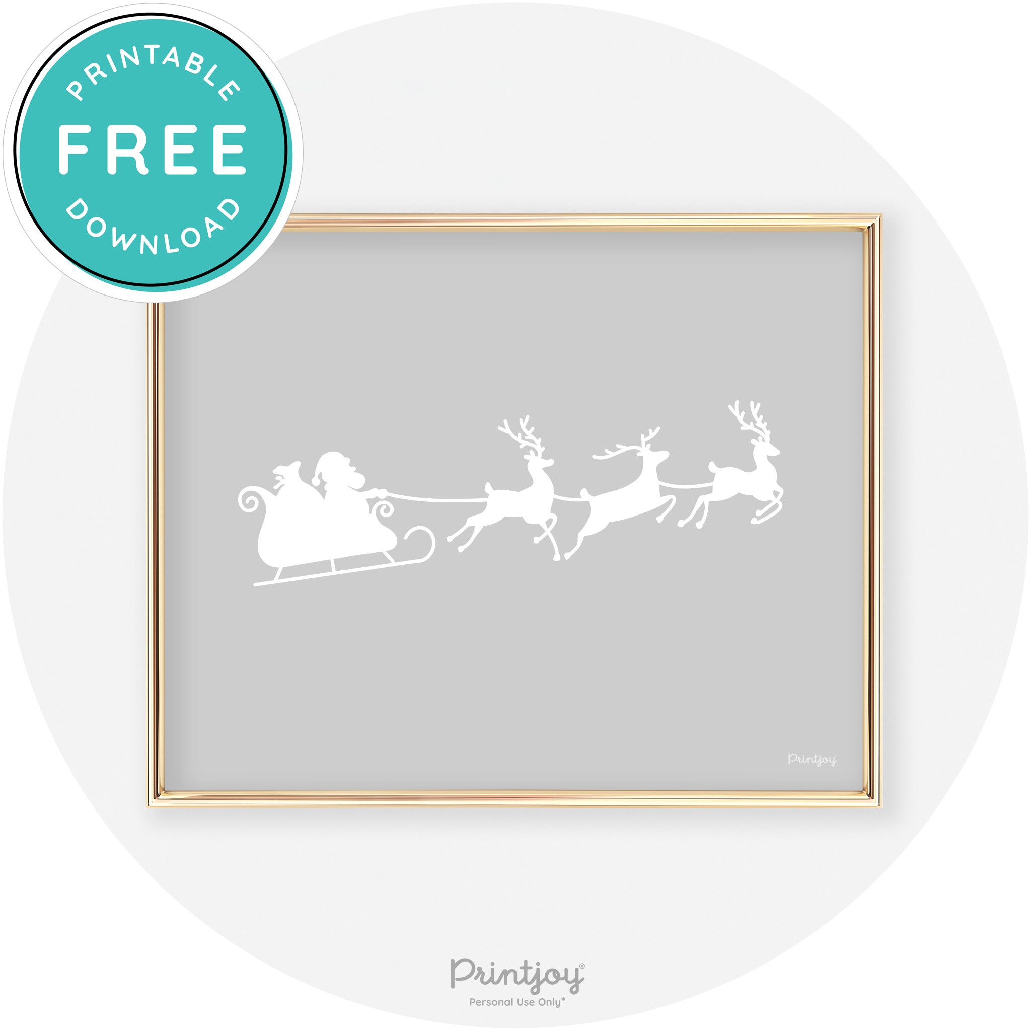 Santa Sleigh Reindeer Silhouette Cute Chic Wall Art Free Printable