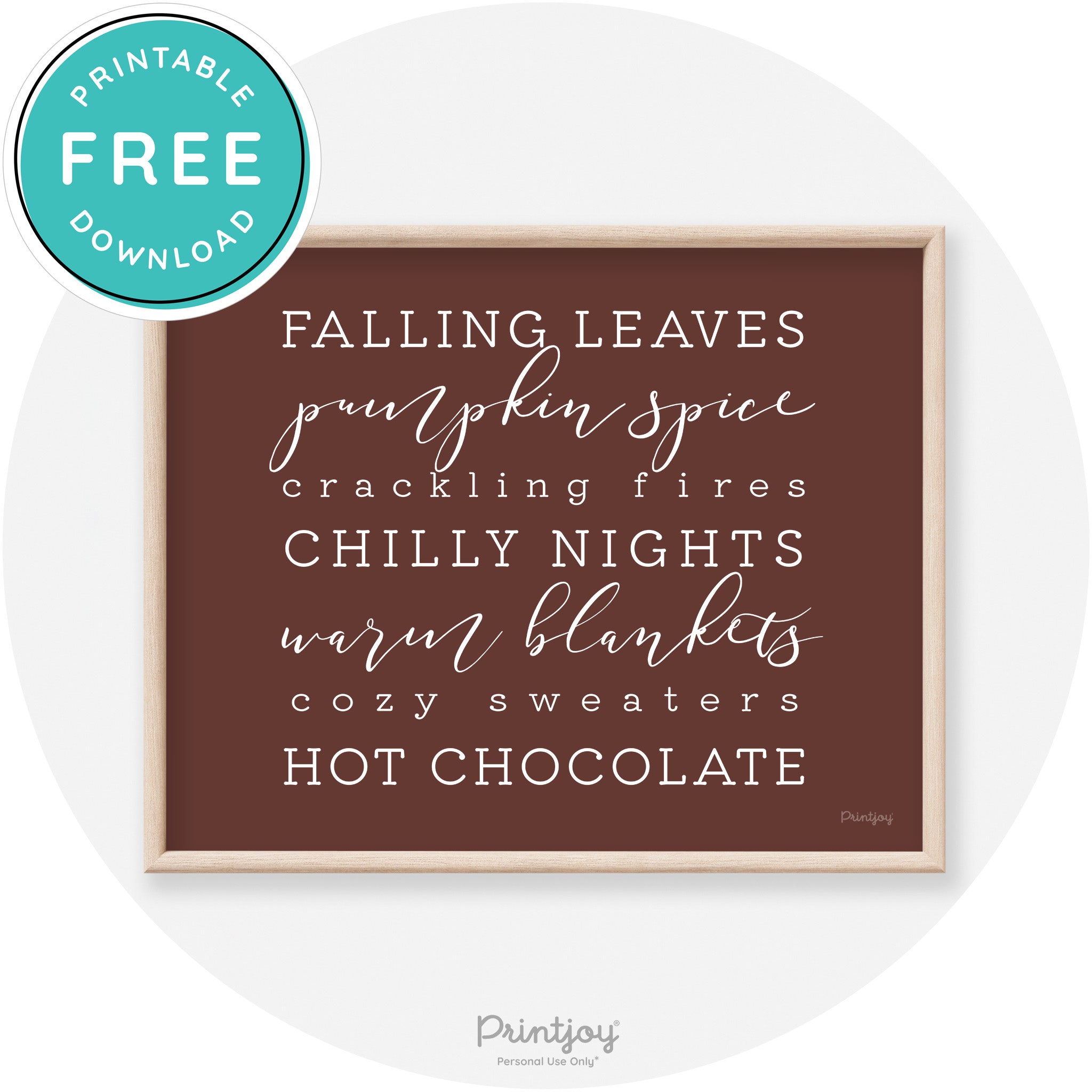 Fall Favorite Things Modern Transitional Decor Wall Art Printable