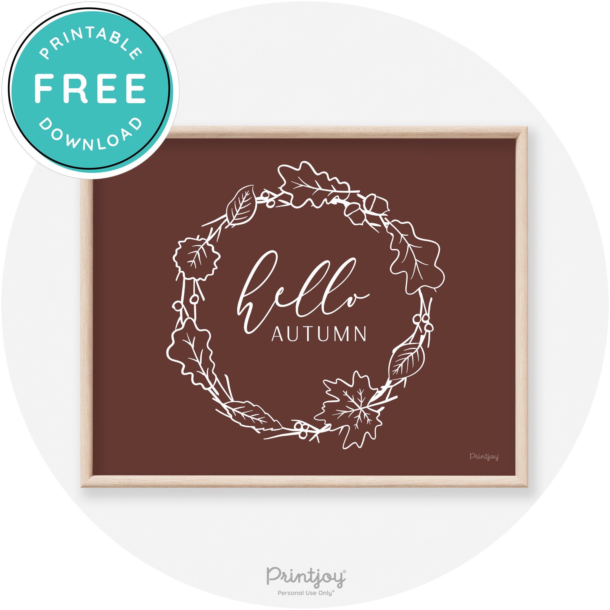 Hello Autumn Fall Wreath Transitional Decor Wall Art Free Printable - Printjoy