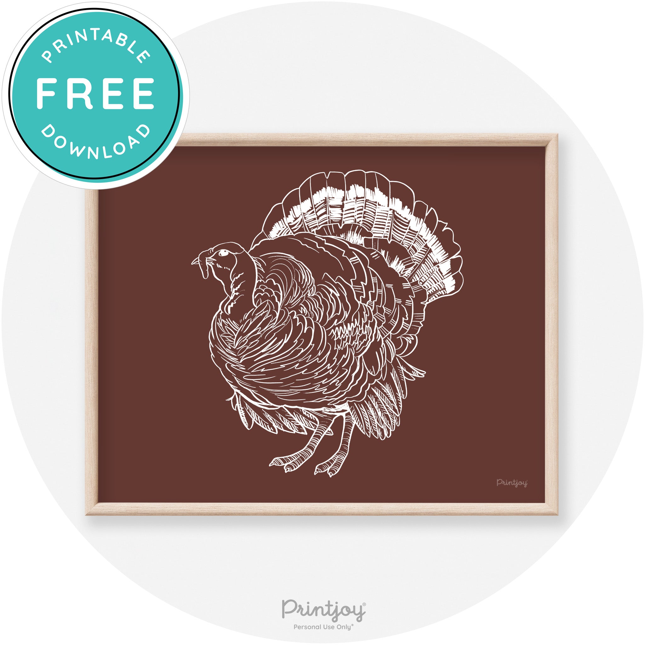 Turkey Drawing Thanksgiving Transitional Wall Art Decor Free Printable
