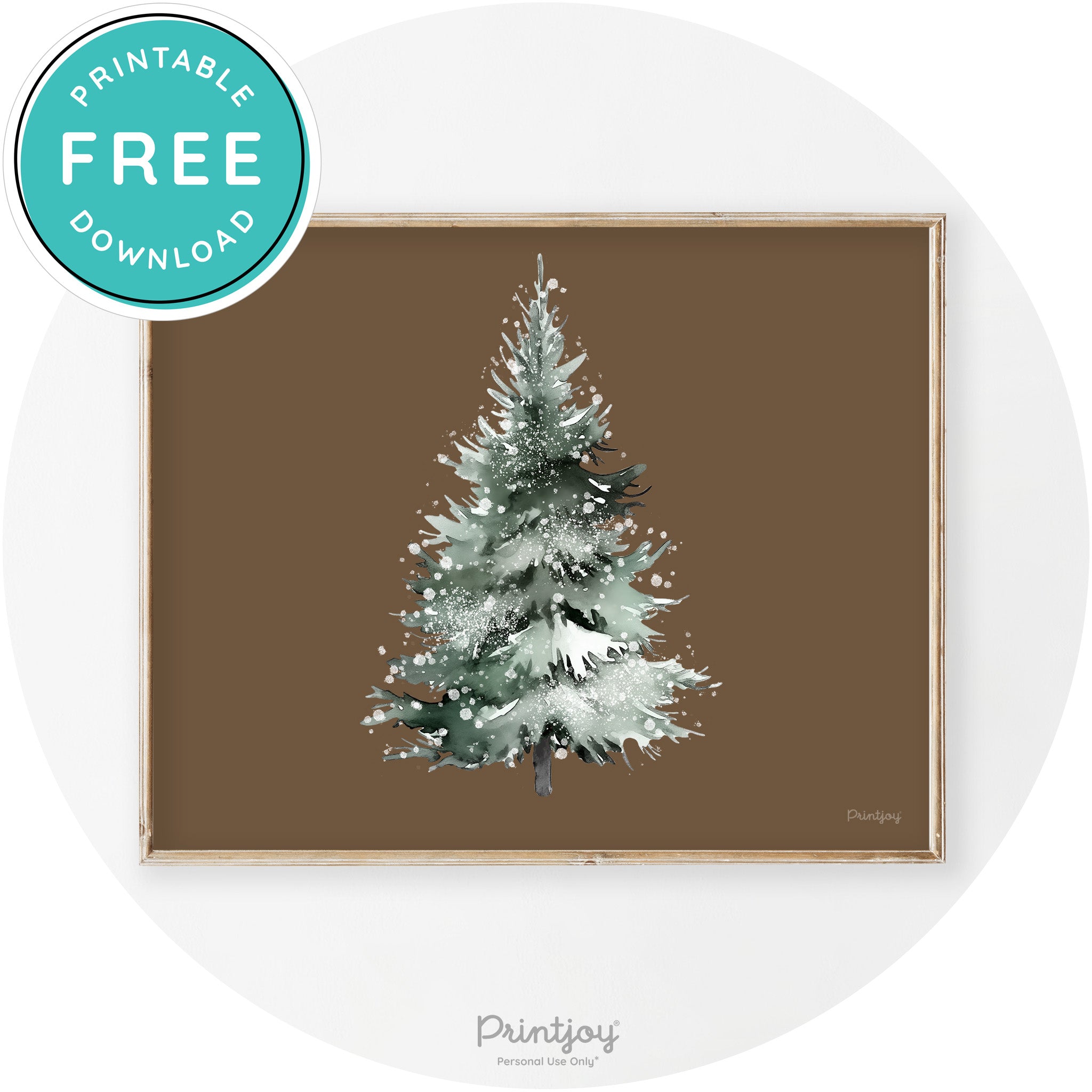 Snowy Christmas Tree Watercolor Transitional Wall Art Free Printable - Printjoy