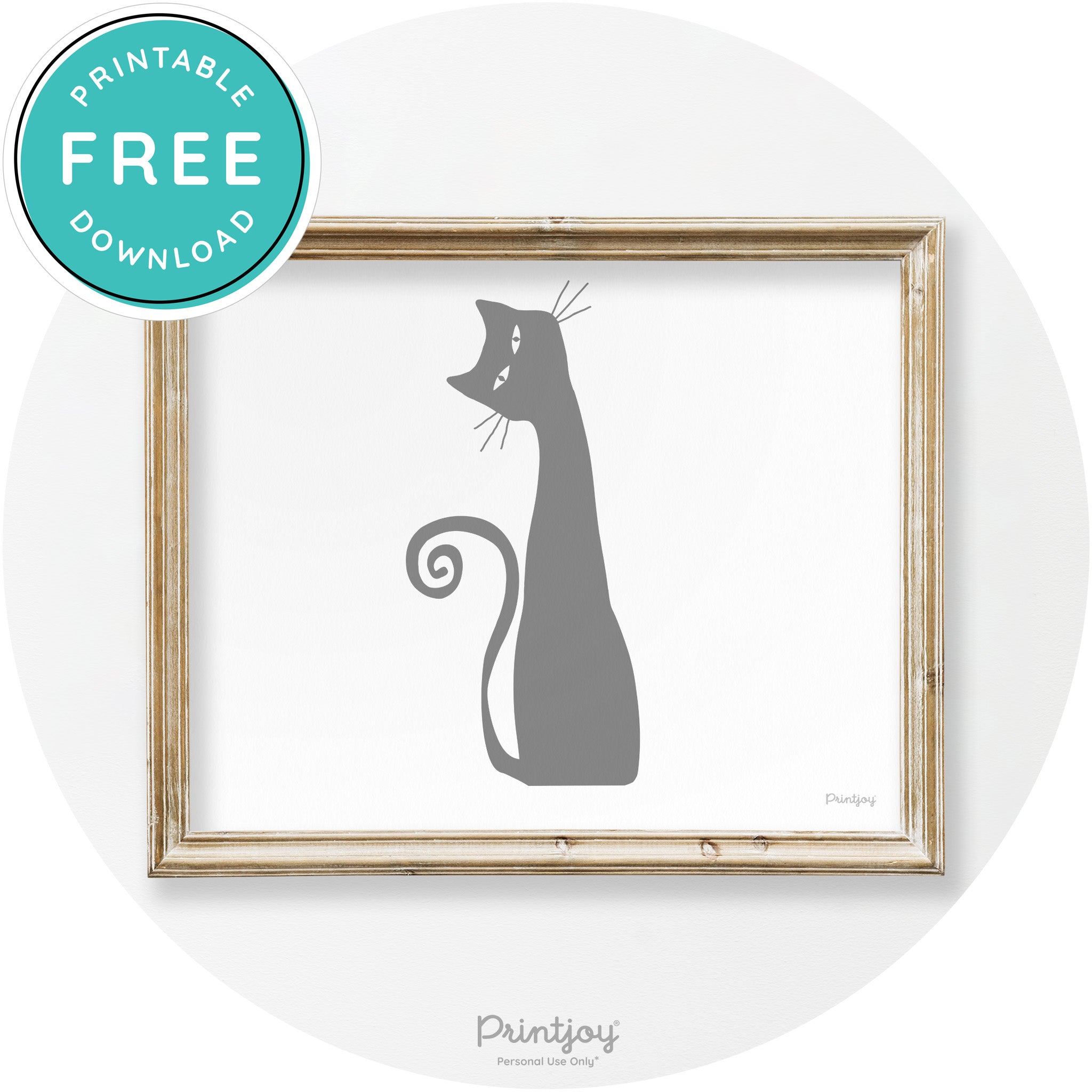Creepy Skinny Cat Modern Vintage Halloween Wall Art Free Printable