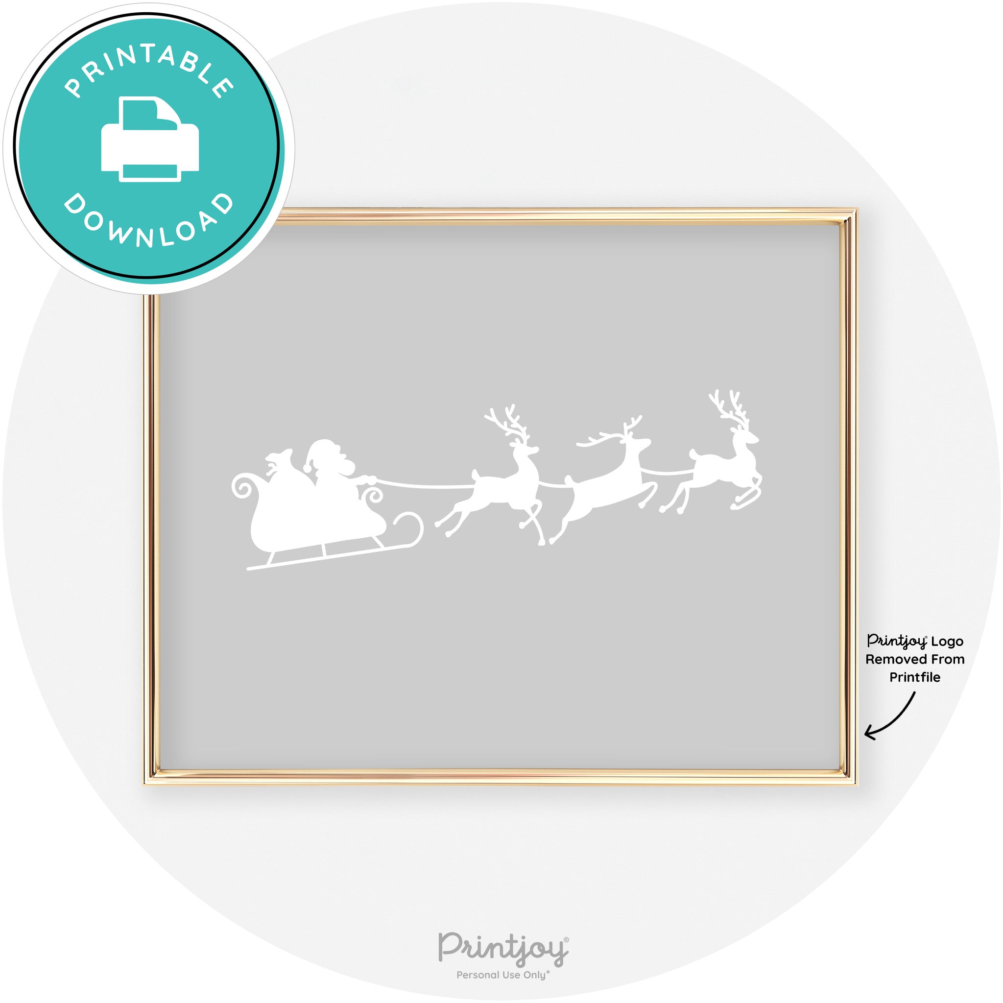 Santa Sleigh Reindeer Silhouette Cute Chic Wall Art Free Printable
