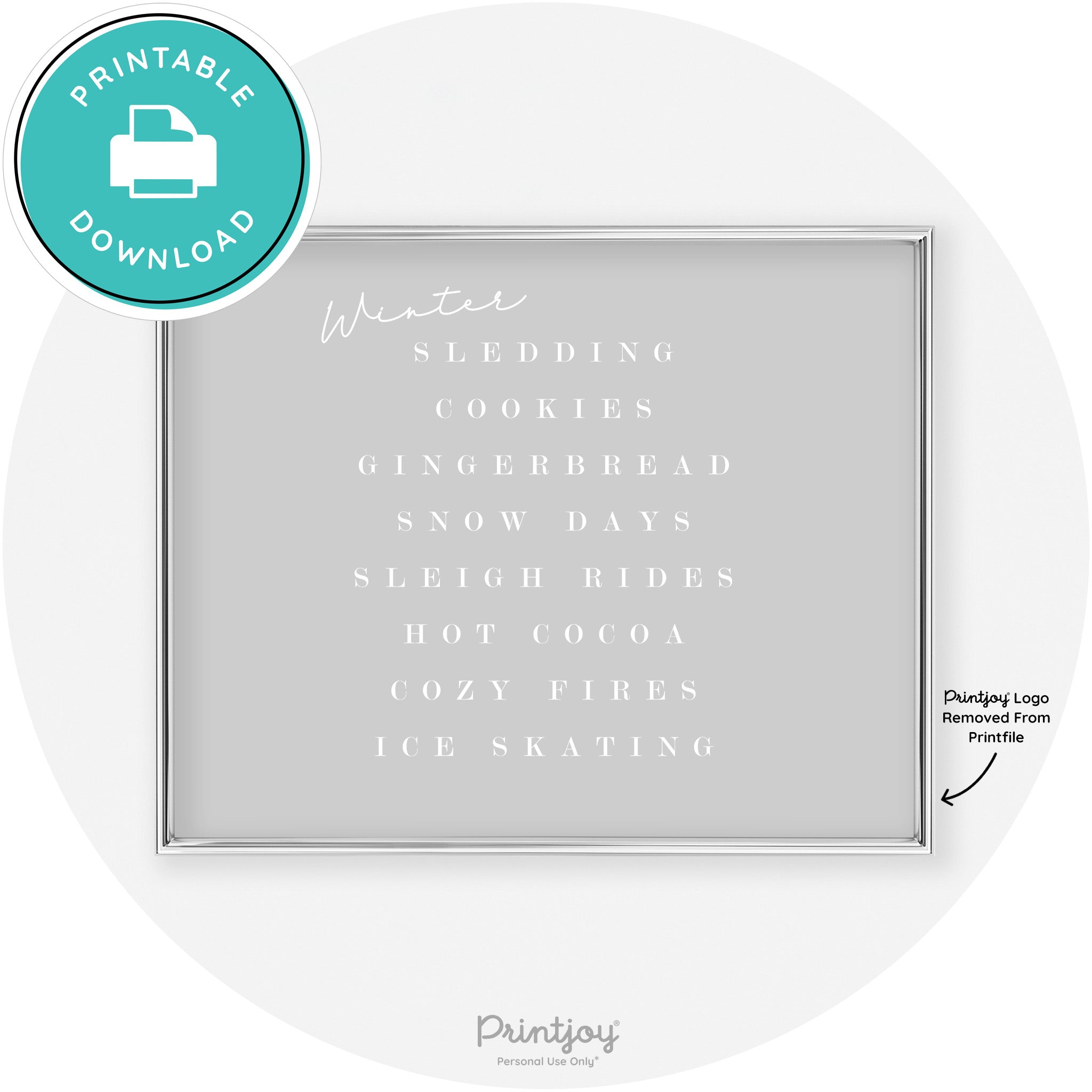 Winter Favorite Things Modern Chic Wall Art Decor Free Printable