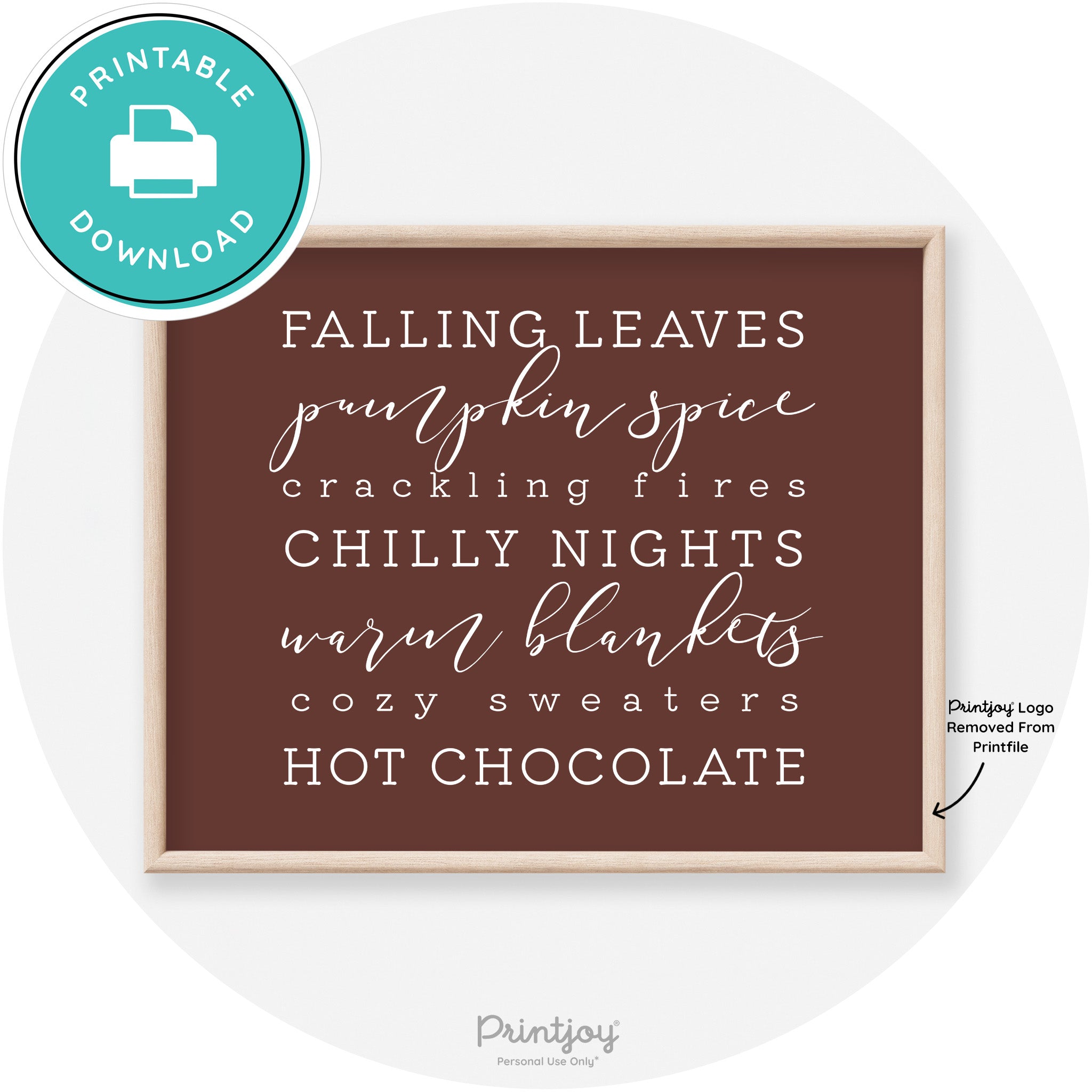 Fall Favorite Things Modern Transitional Decor Wall Art Printable
