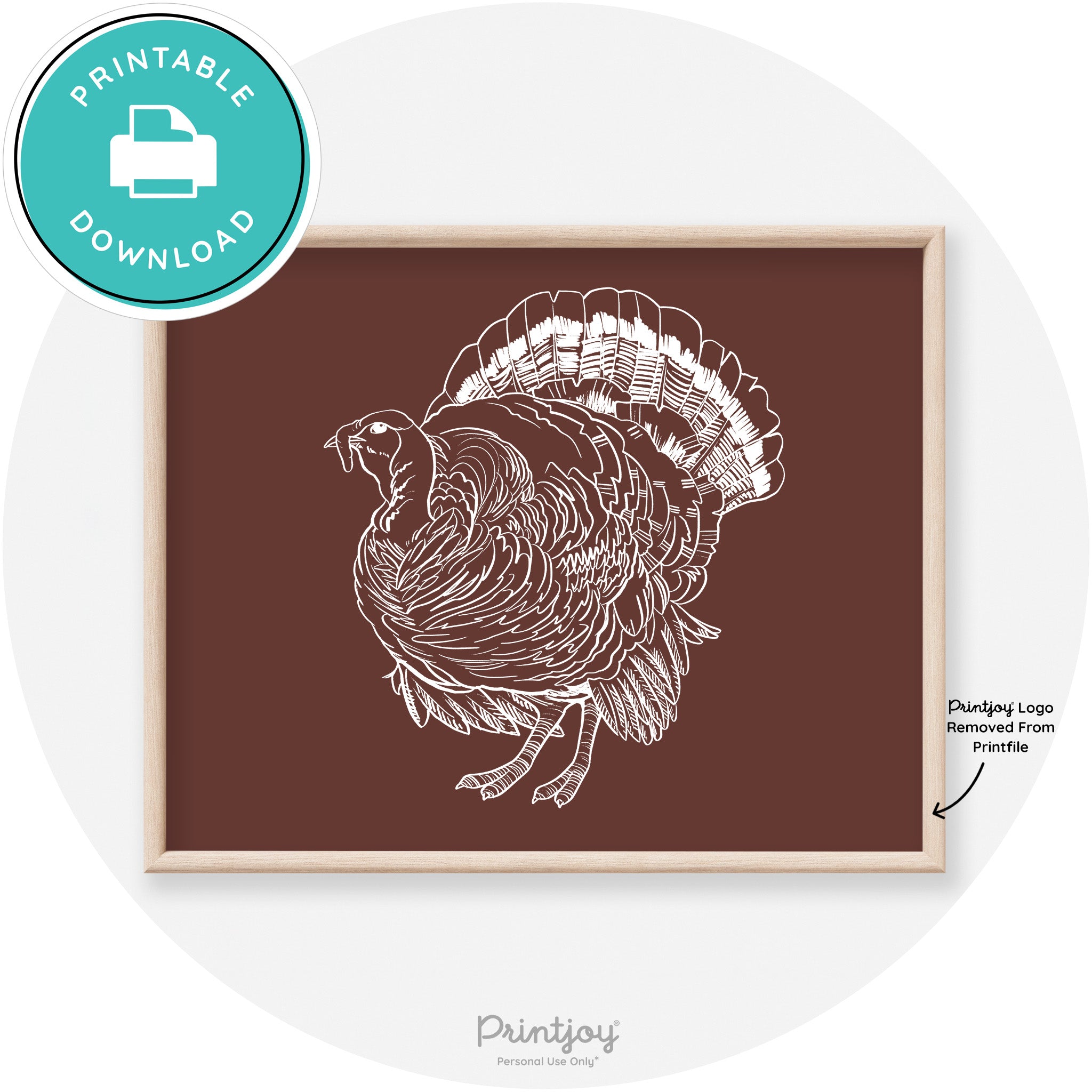 Turkey Drawing Thanksgiving Transitional Wall Art Decor Free Printable