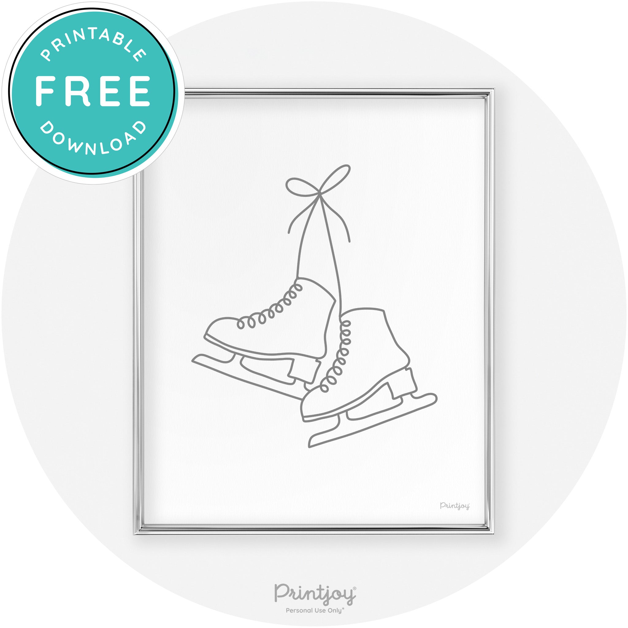 Ice Skates Line Art Cute Winter Modern Chic Wall Art Free Printable - Printjoy