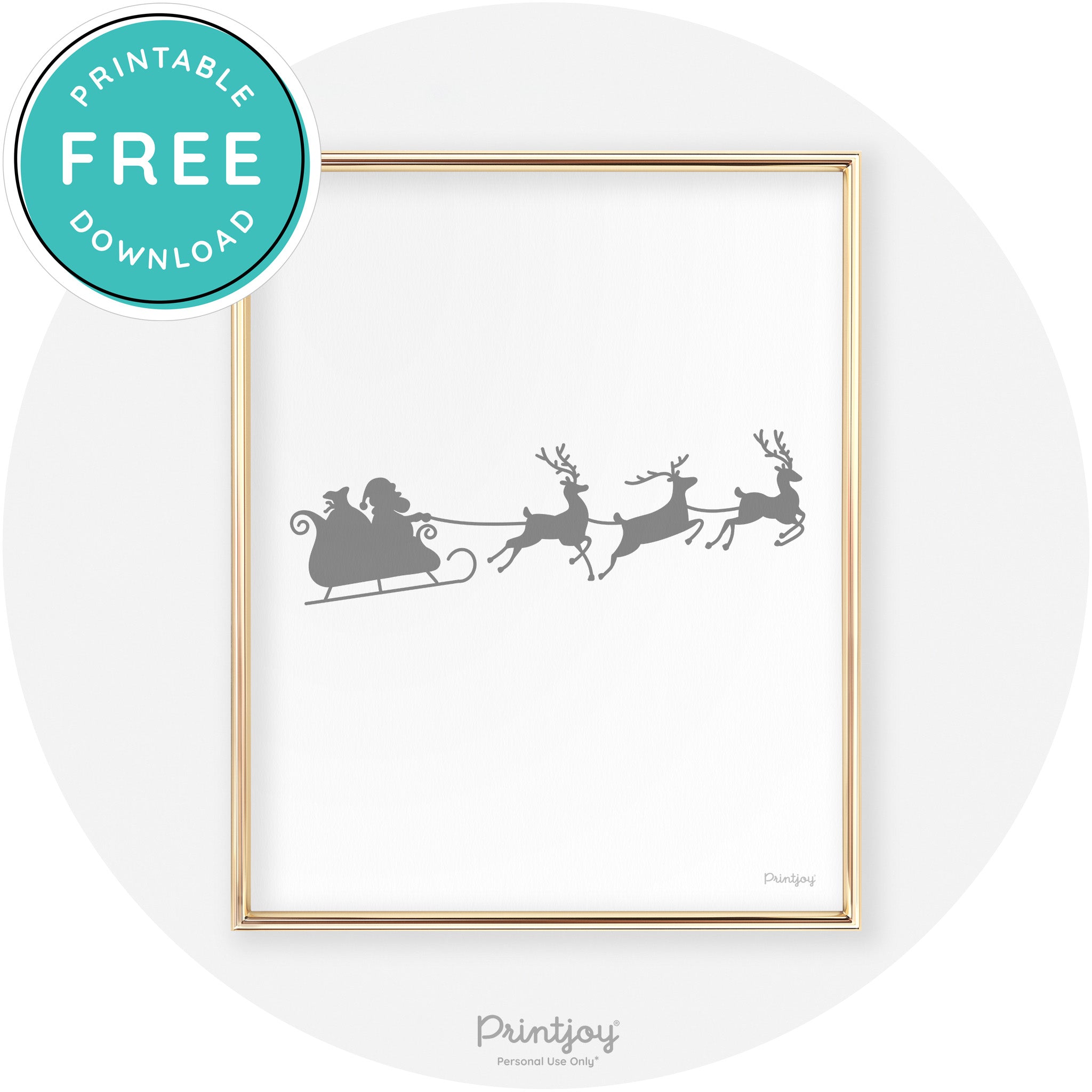 Santa Sleigh Reindeer Silhouette Cute Chic Wall Art Free Printable