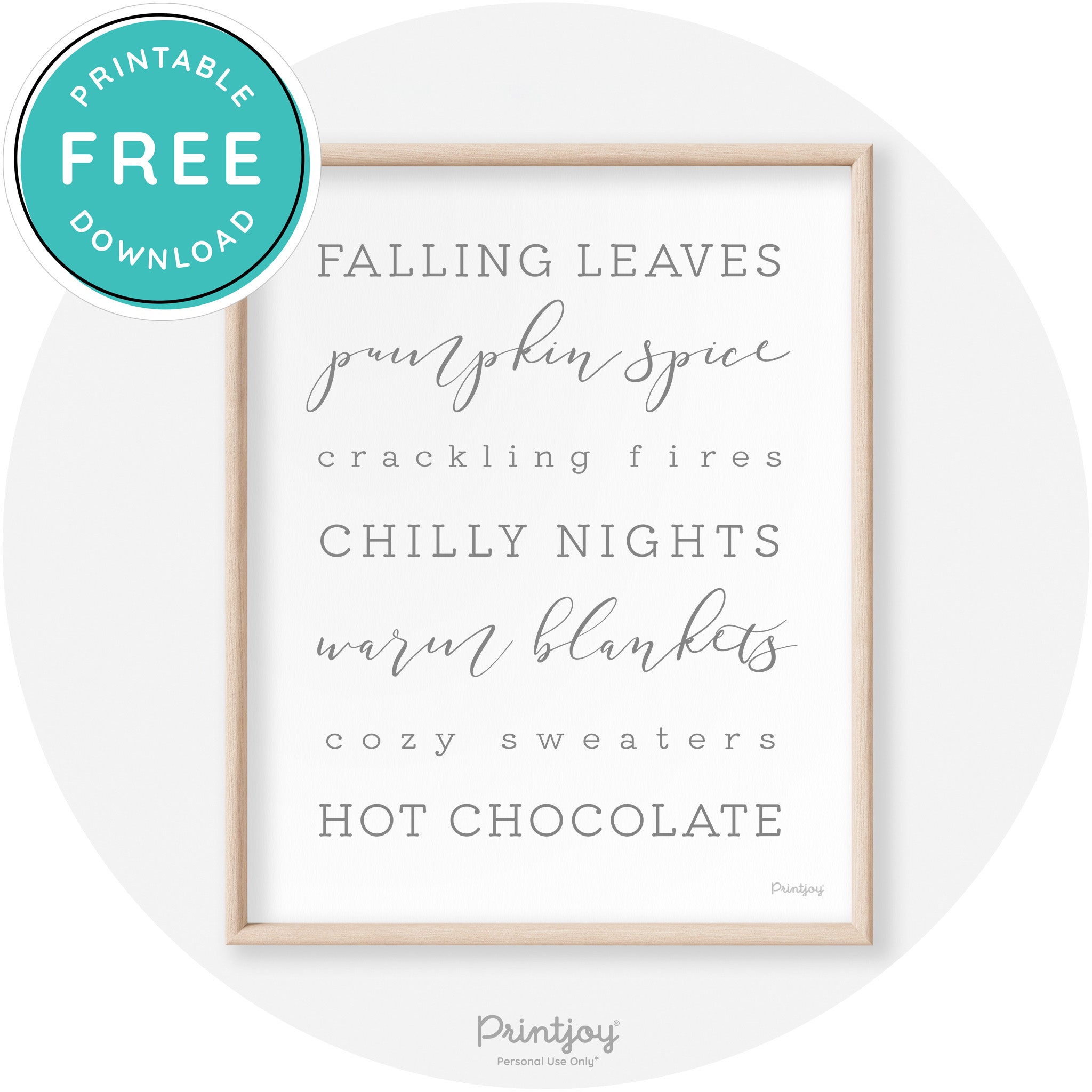 Fall Favorite Things Modern Transitional Decor Wall Art Printable