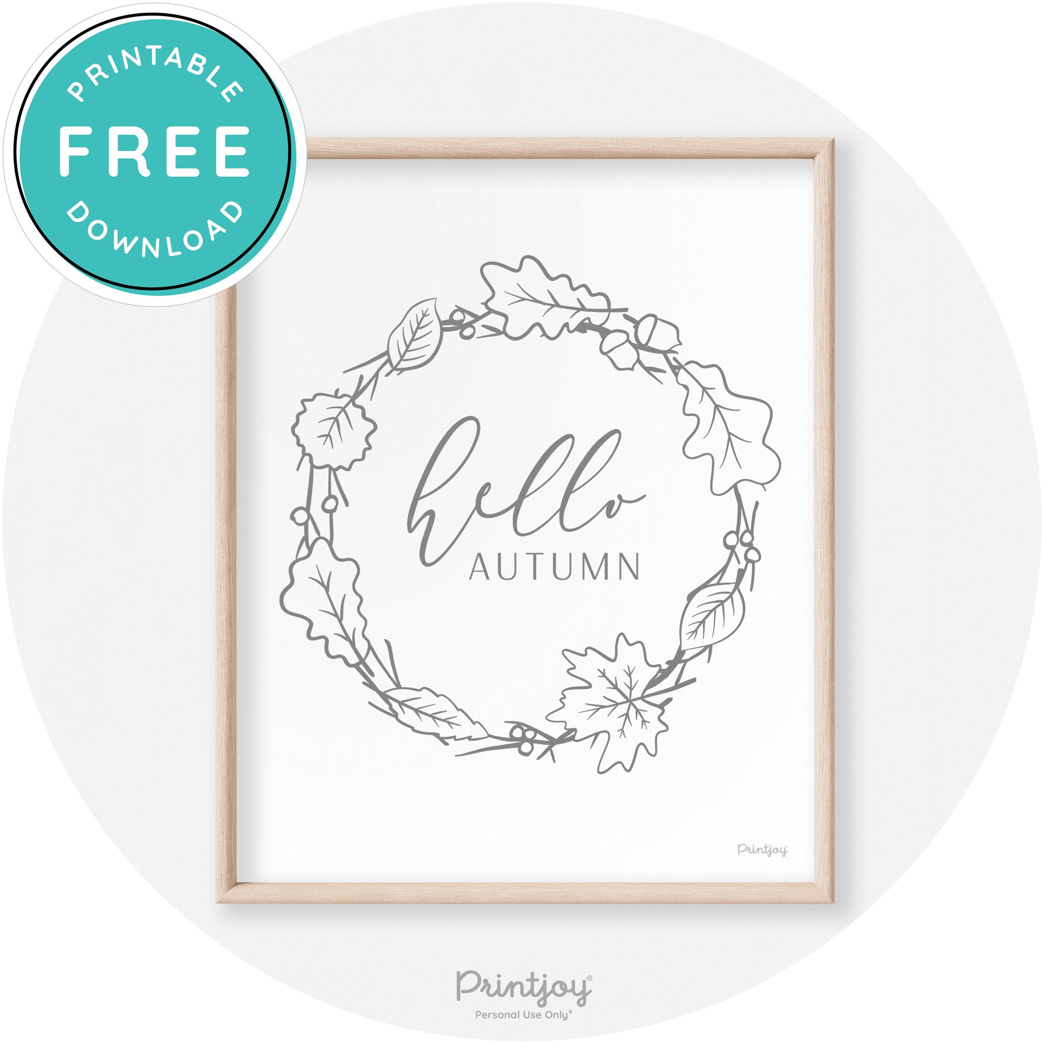Hello Autumn Fall Wreath Transitional Decor Wall Art Free Printable - Printjoy
