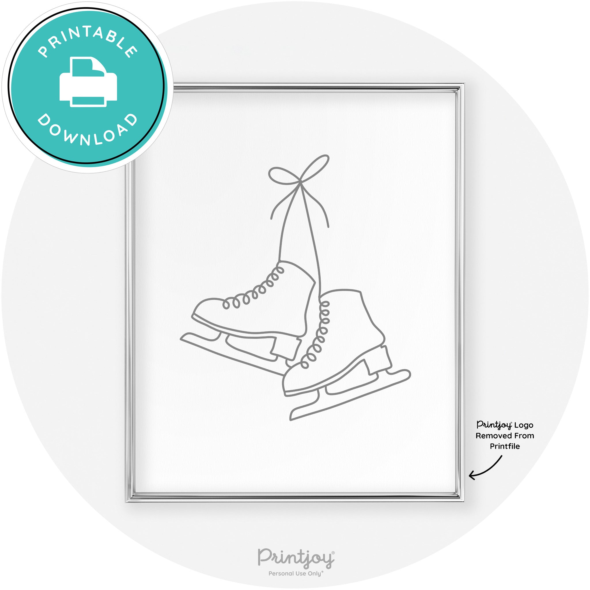 Ice Skates Line Art Cute Winter Modern Chic Wall Art Free Printable - Printjoy