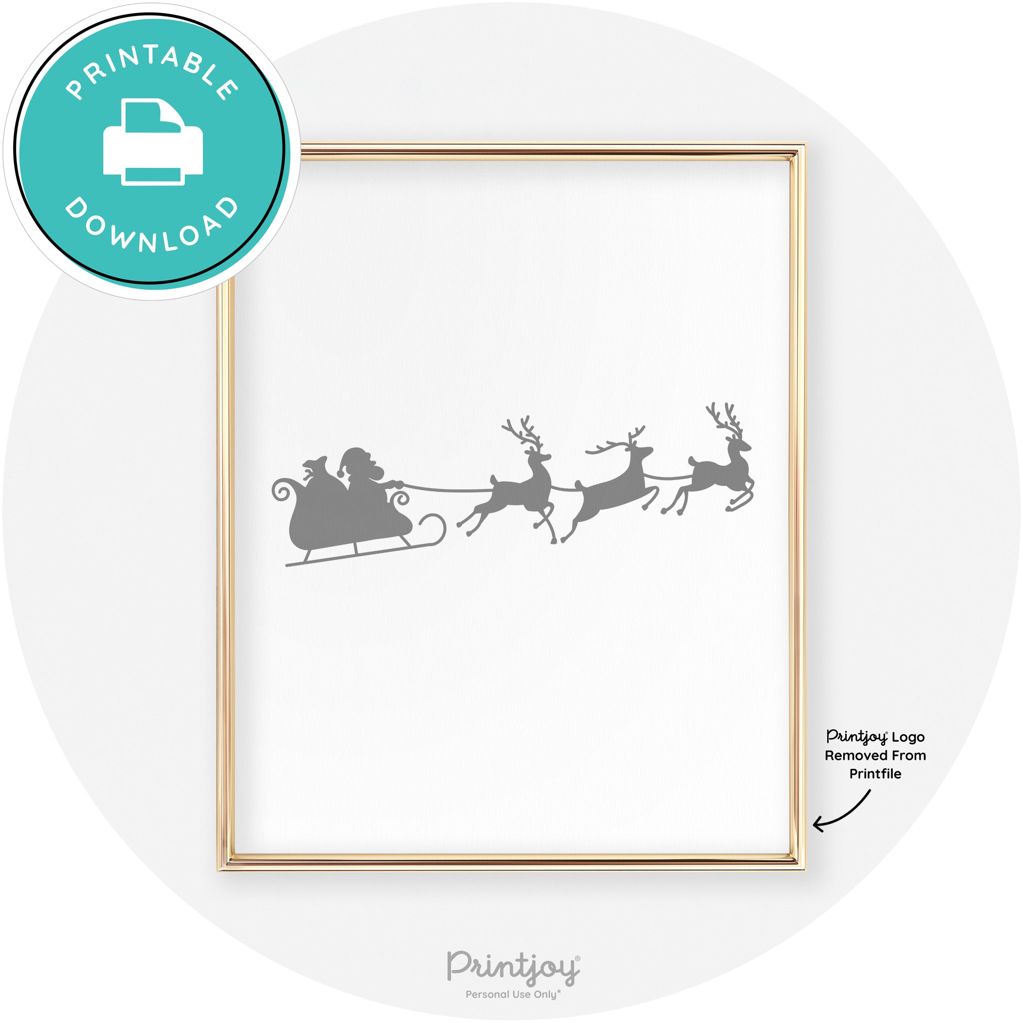 Santa Sleigh Reindeer Silhouette Cute Chic Wall Art Free Printable