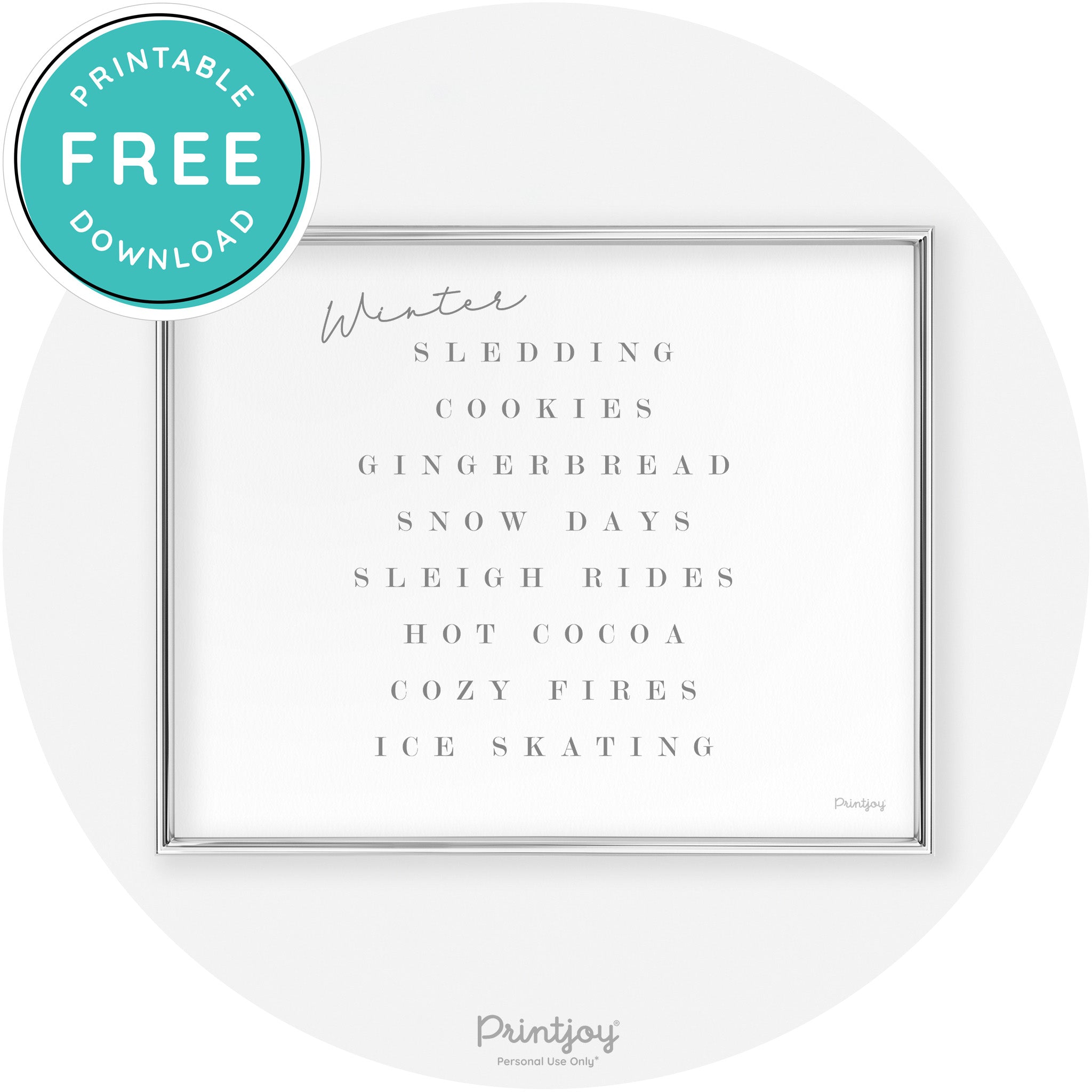 Winter Favorite Things Modern Chic Wall Art Decor Free Printable