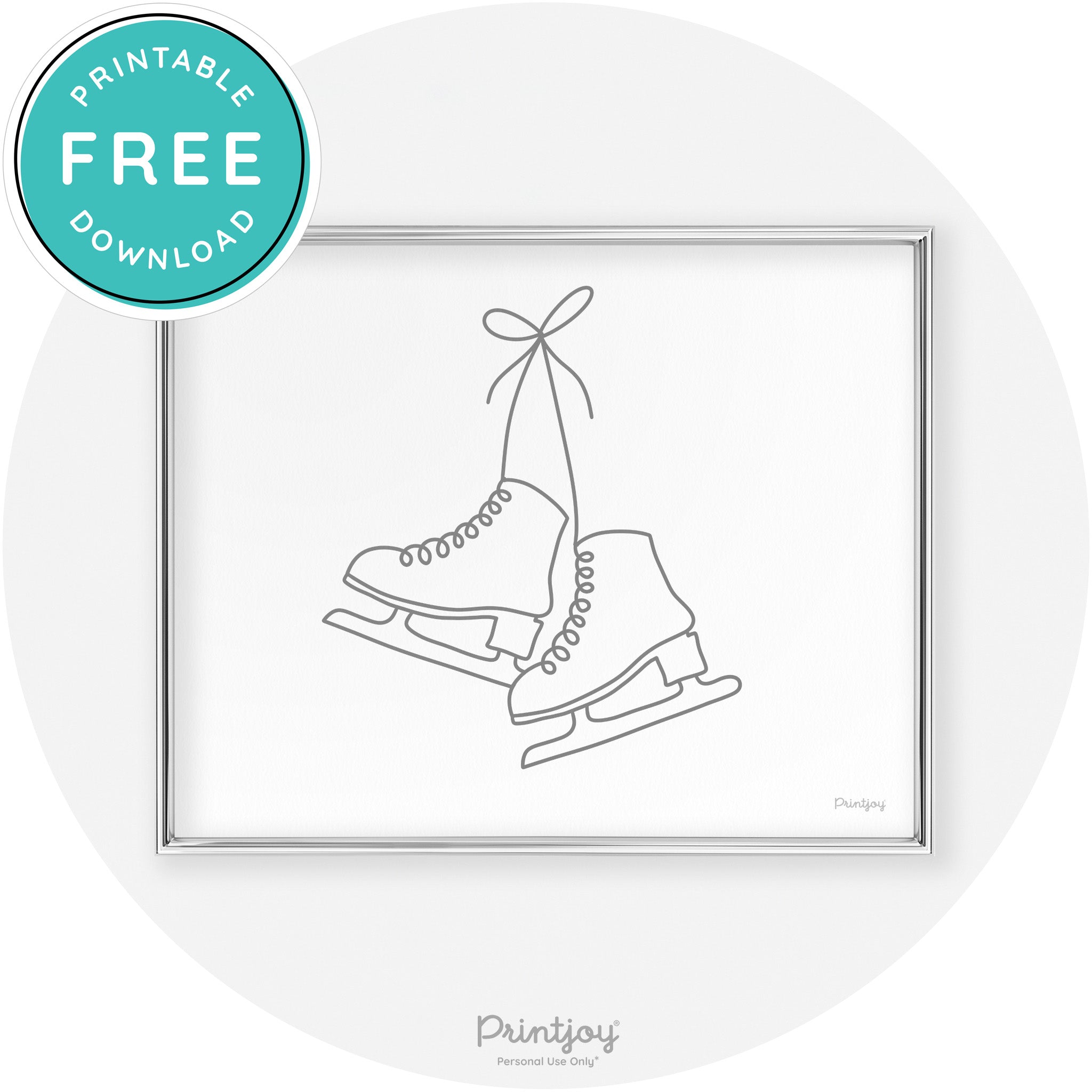 Ice Skates Line Art Cute Winter Modern Chic Wall Art Free Printable - Printjoy