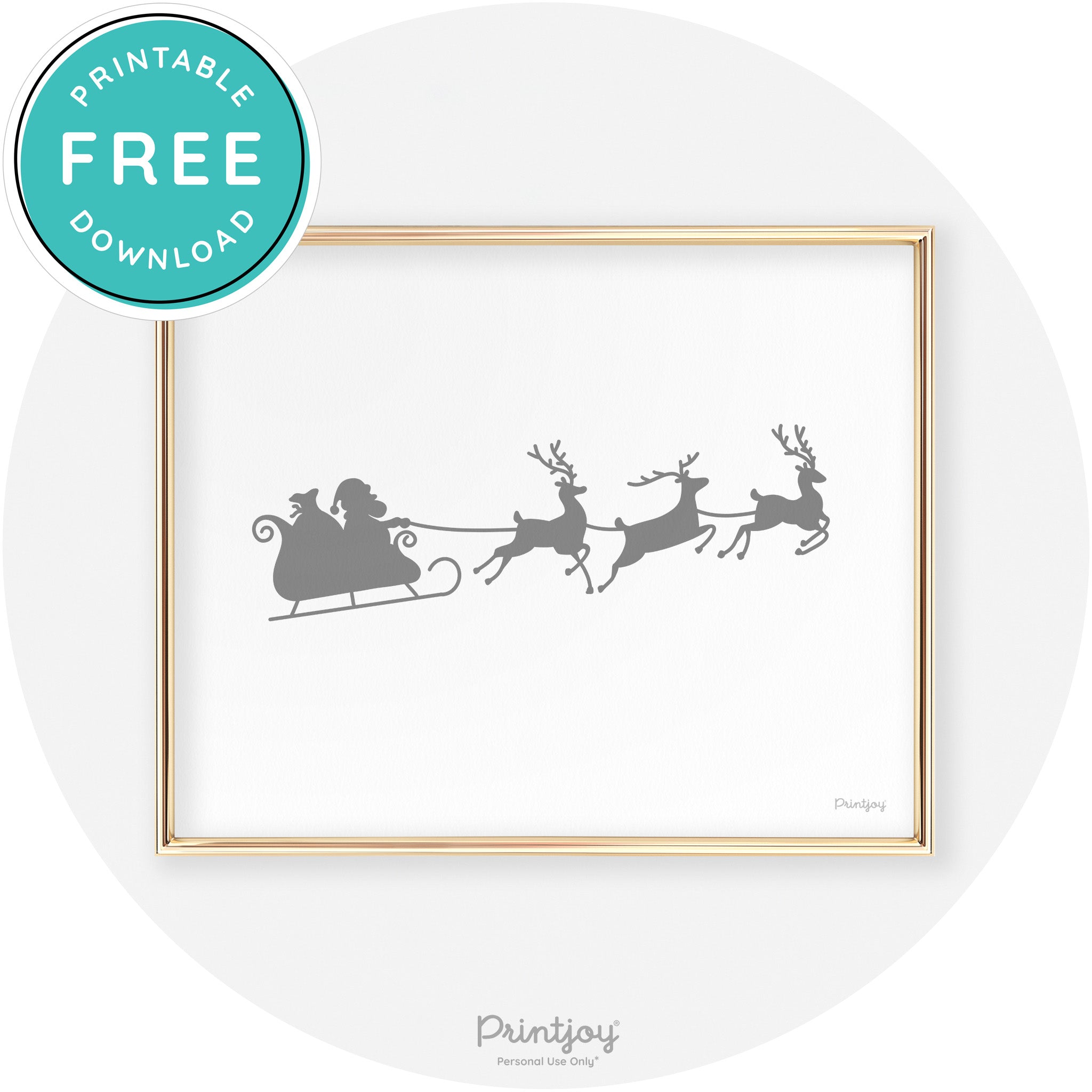 Santa Sleigh Reindeer Silhouette Cute Chic Wall Art Free Printable