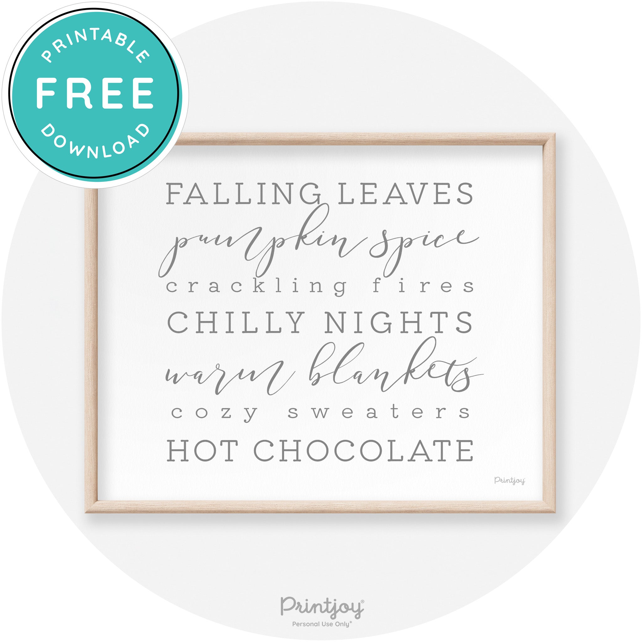 Fall Favorite Things Modern Transitional Decor Wall Art Printable