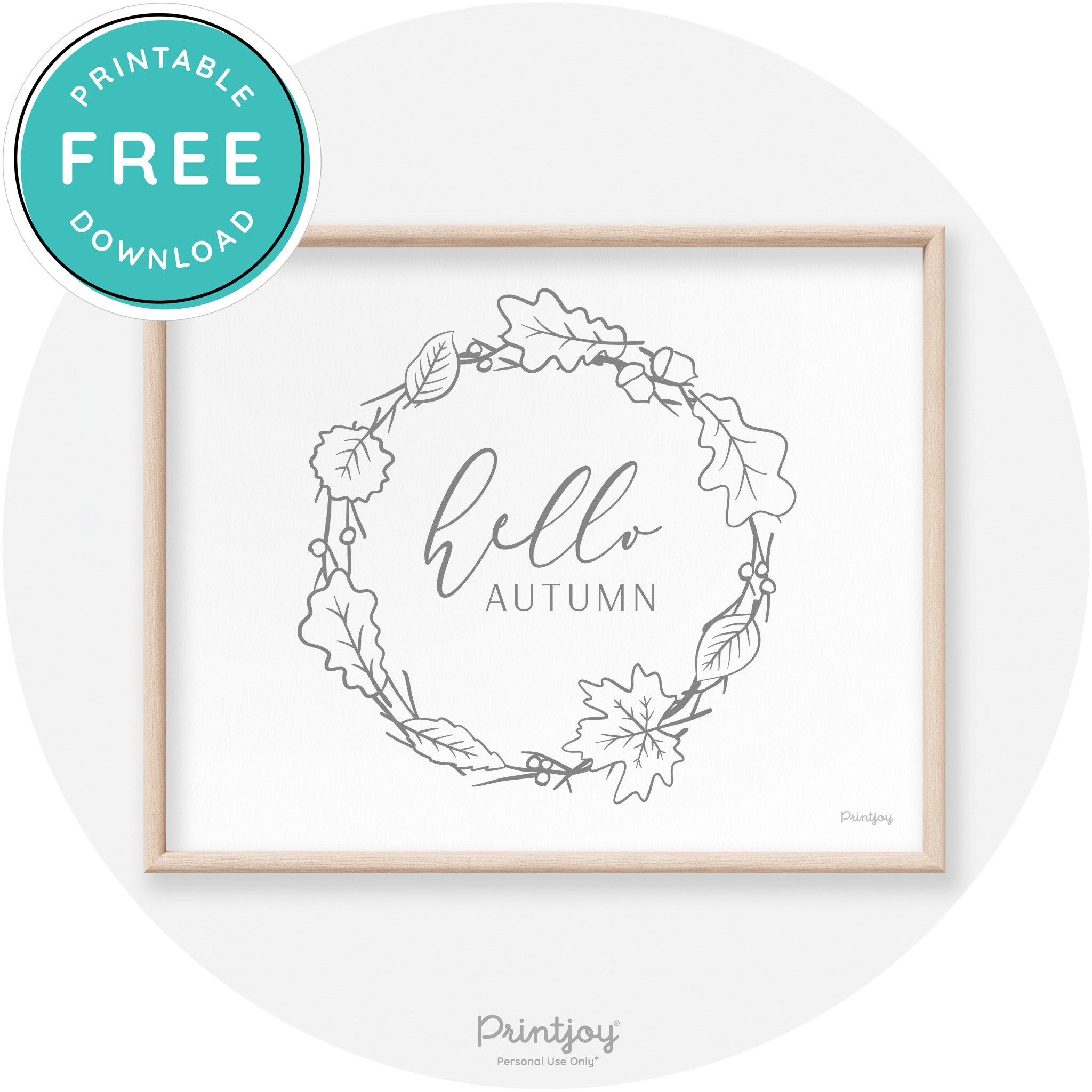 Hello Autumn Fall Wreath Transitional Decor Wall Art Free Printable - Printjoy