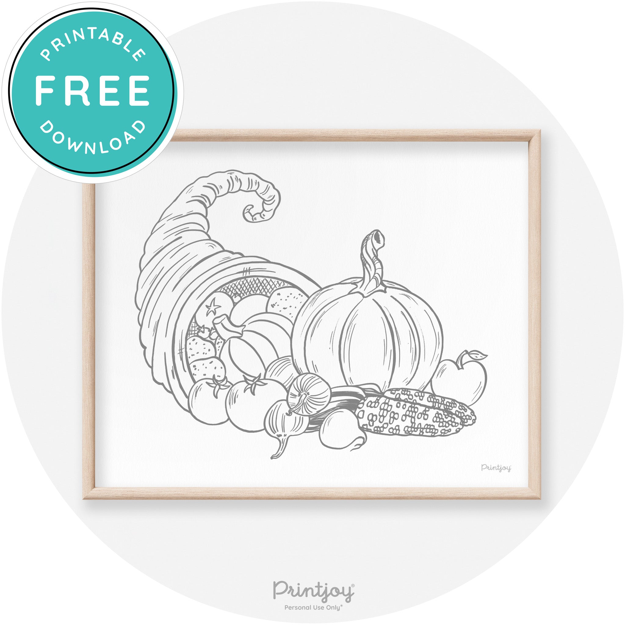Cornucopia Drawing Thanksgiving Transitional Wall Art Free Printable