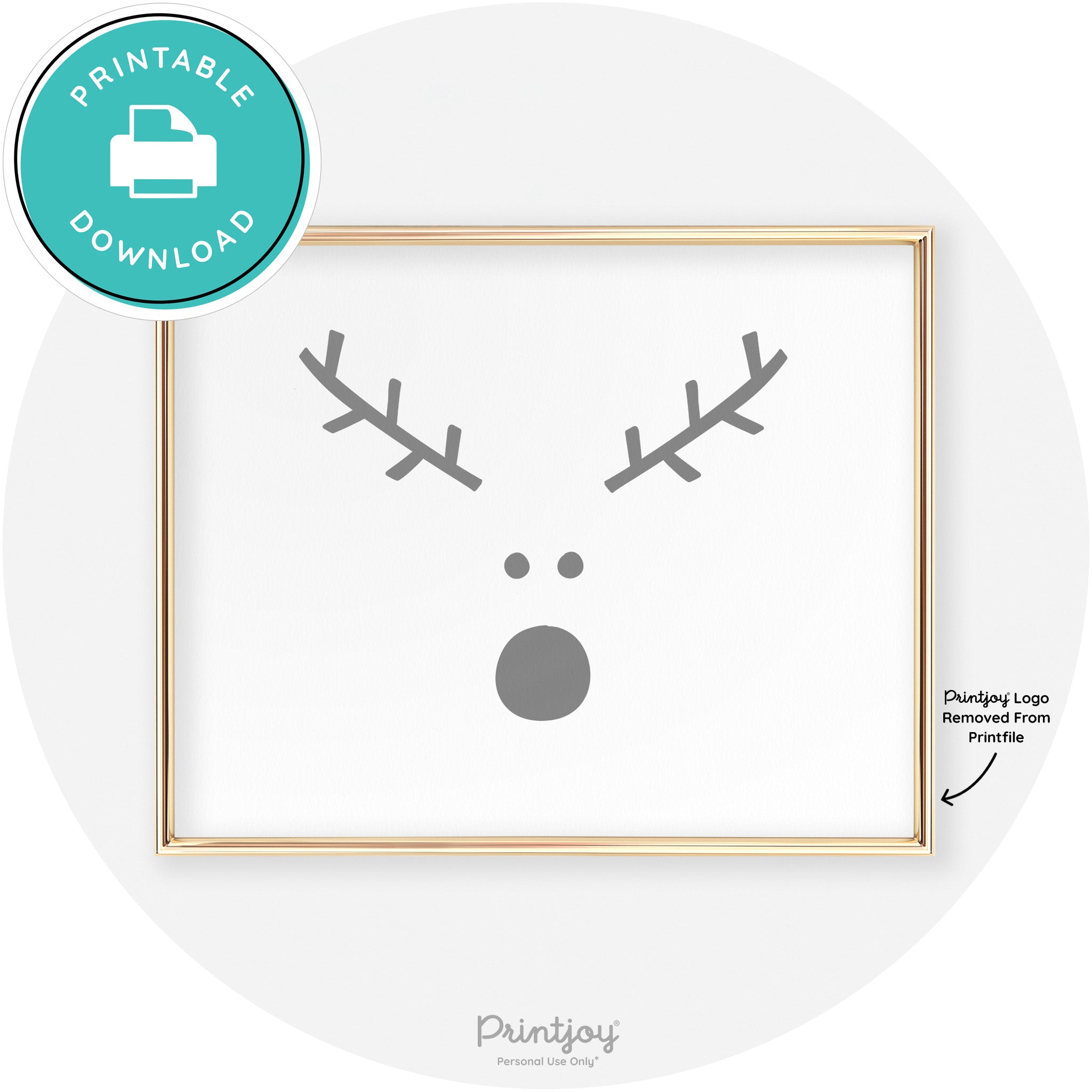 Simple Rudolph Reindeer Face Cute Chic Wall Art Free Printable