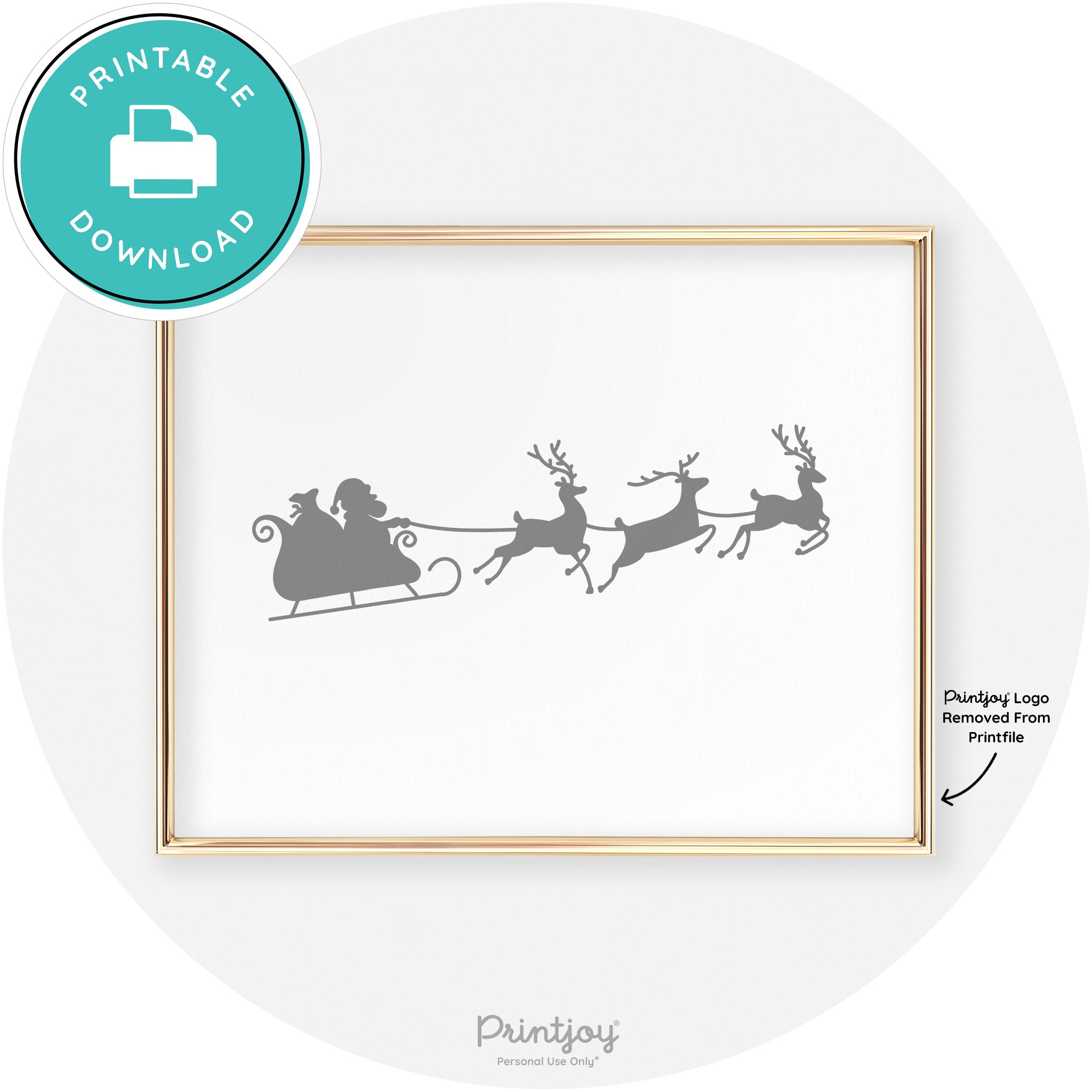 Santa Sleigh Reindeer Silhouette Cute Chic Wall Art Free Printable