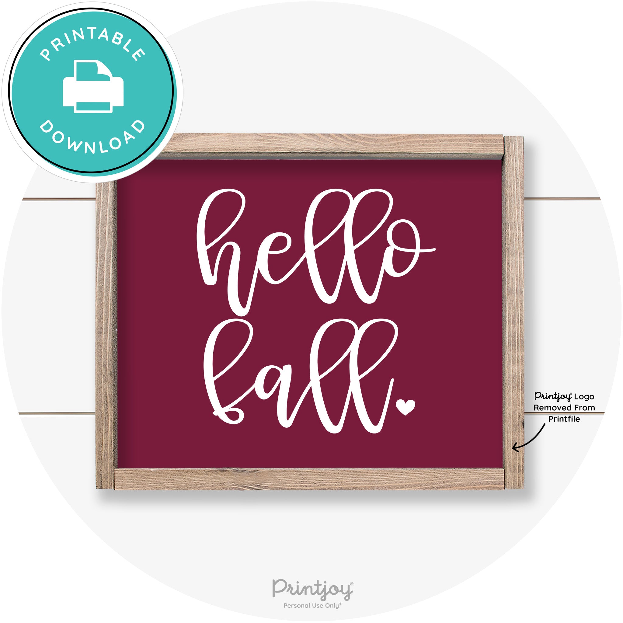 Hello Fall Heart Cute Cursive Farmhouse Wall Art Decor Free Printable