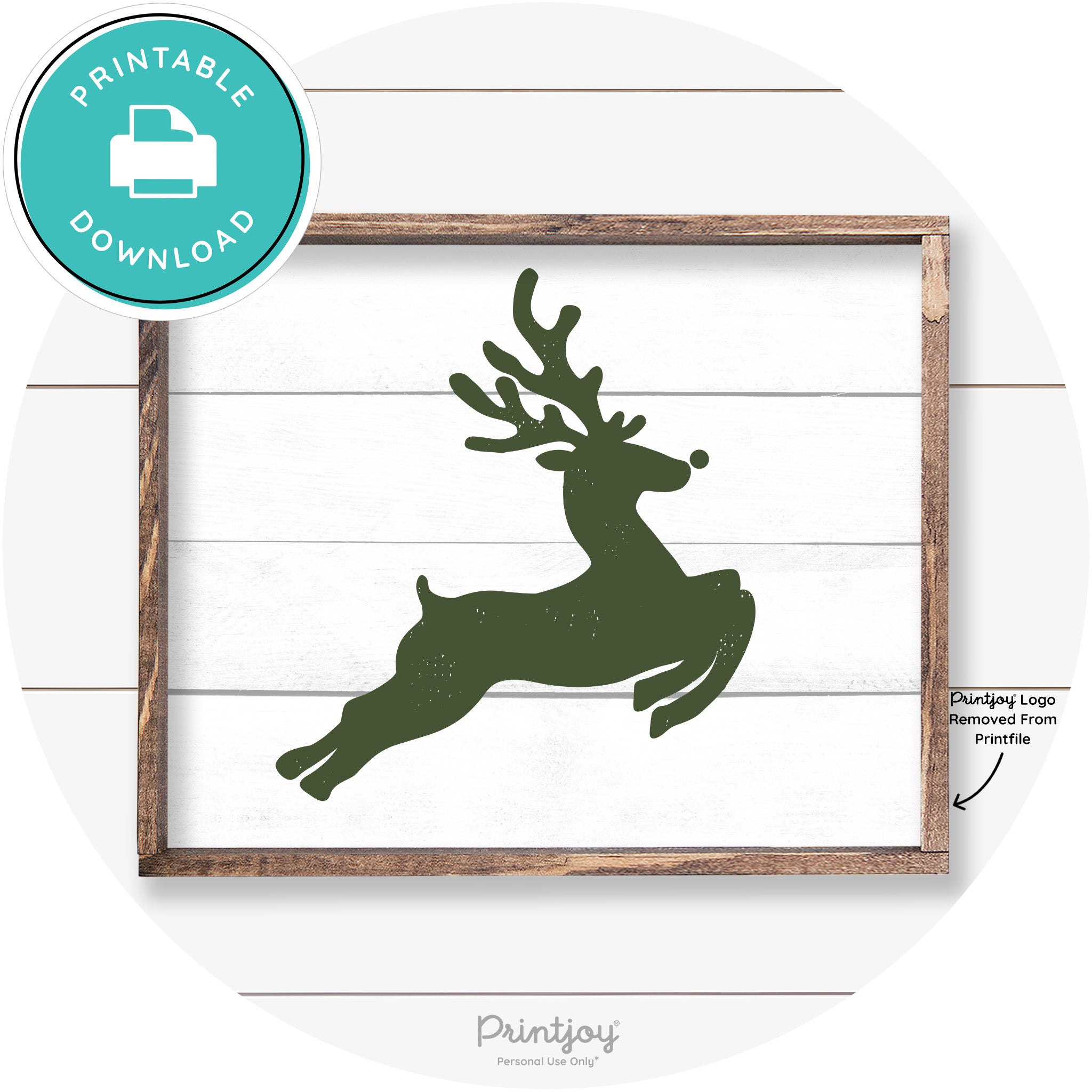 Flying Reindeer Silhouette Christmas Farmhouse Wall Art Free Printable - Printjoy