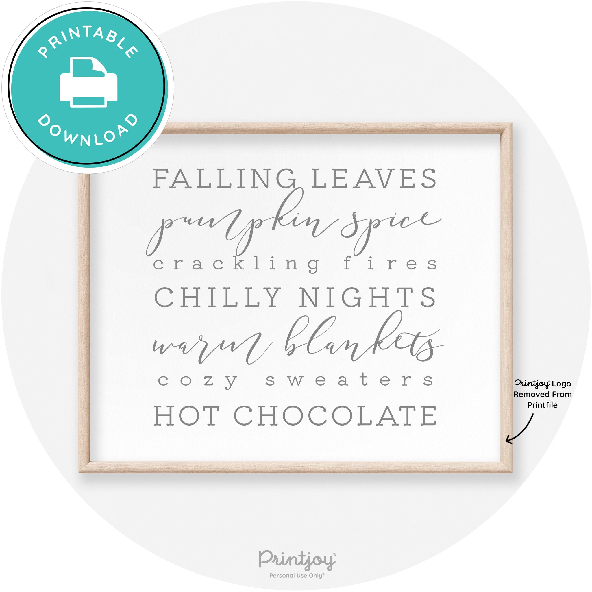 Fall Favorite Things Modern Transitional Decor Wall Art Printable